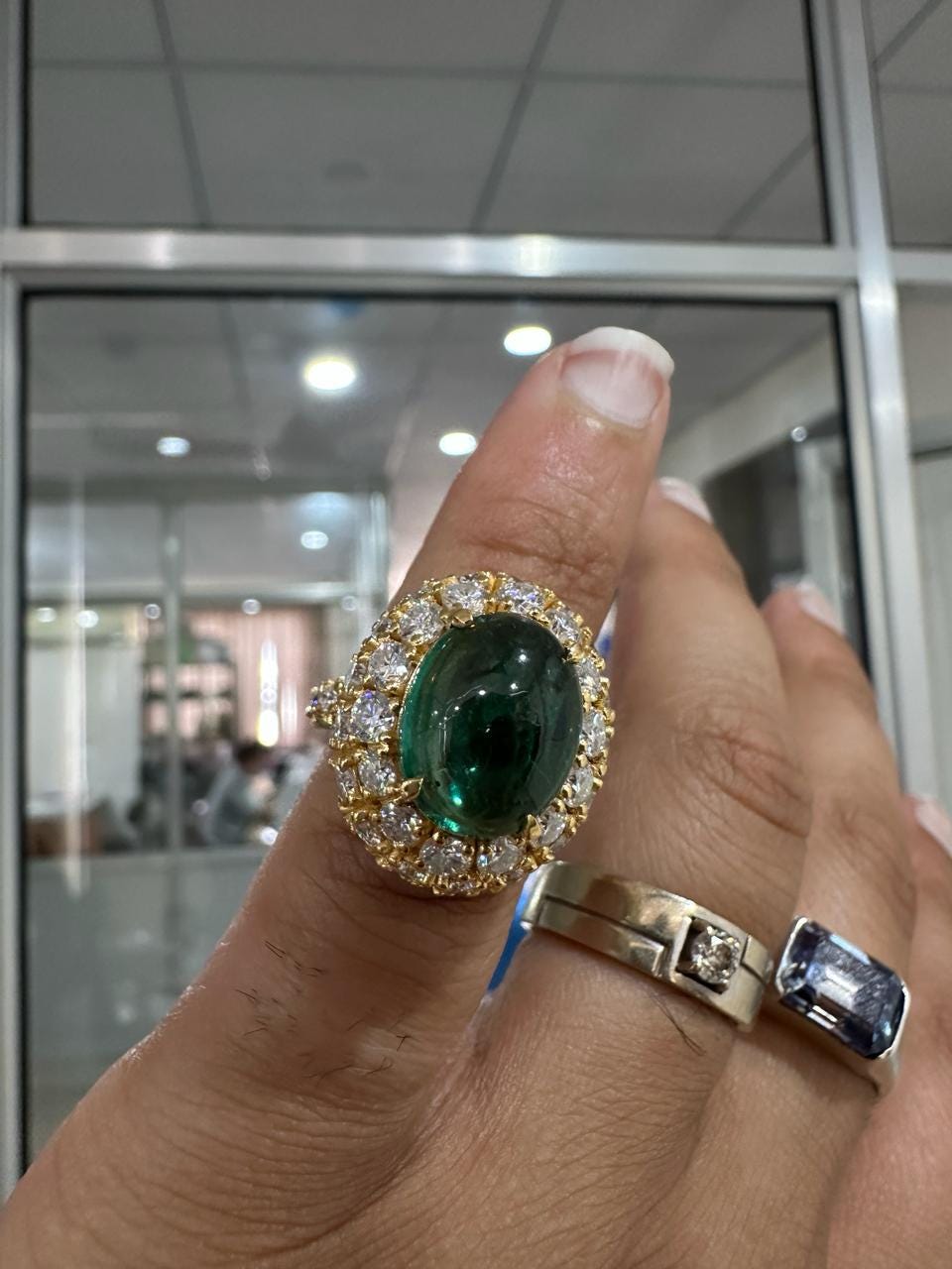 10 CT Emerald Double Halo Ring | 14K Yellow Gold, Moissanite Accents