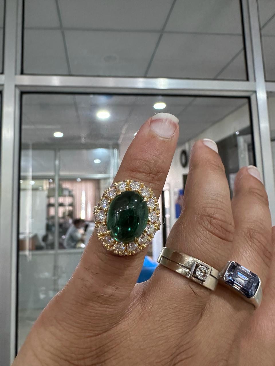 10 CT Emerald Double Halo Ring | 14K Yellow Gold, Moissanite Accents