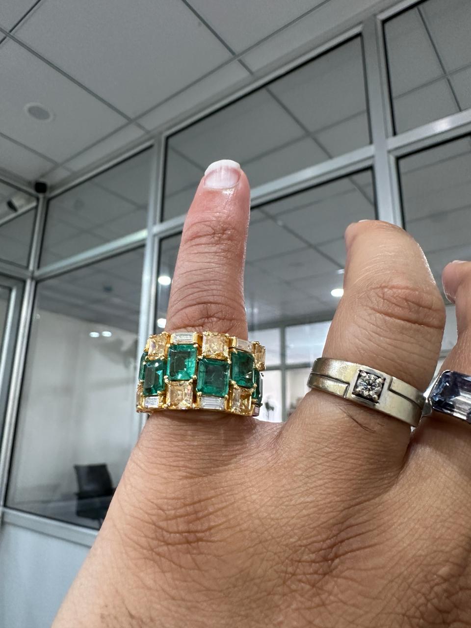 Multi Stone Emerald Engagement Ring | 14k Yellow Gold, Statement gift for her