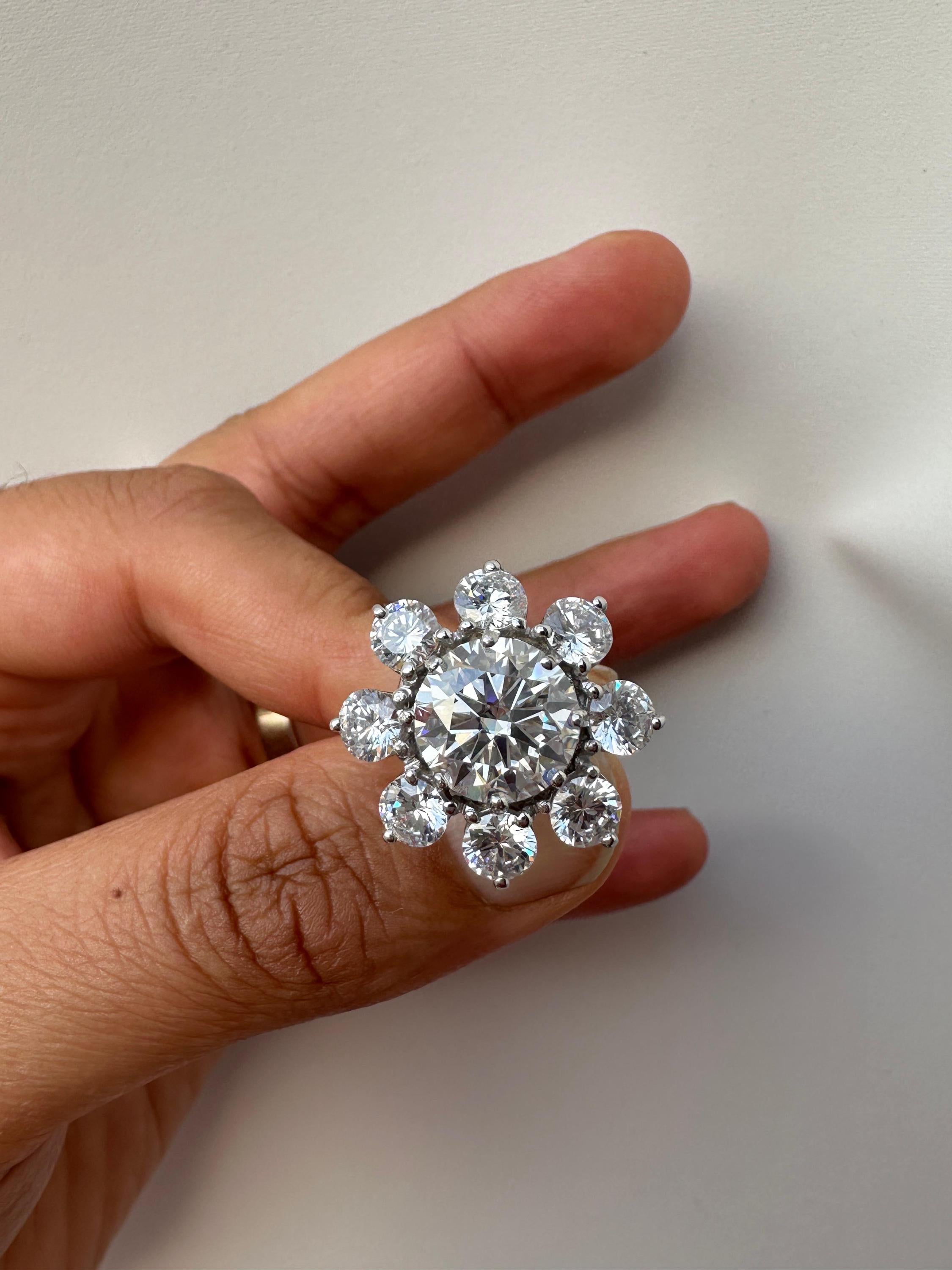 14K White Gold Moissanite Flower Ring | Diamond Look Cluster Statement Ring