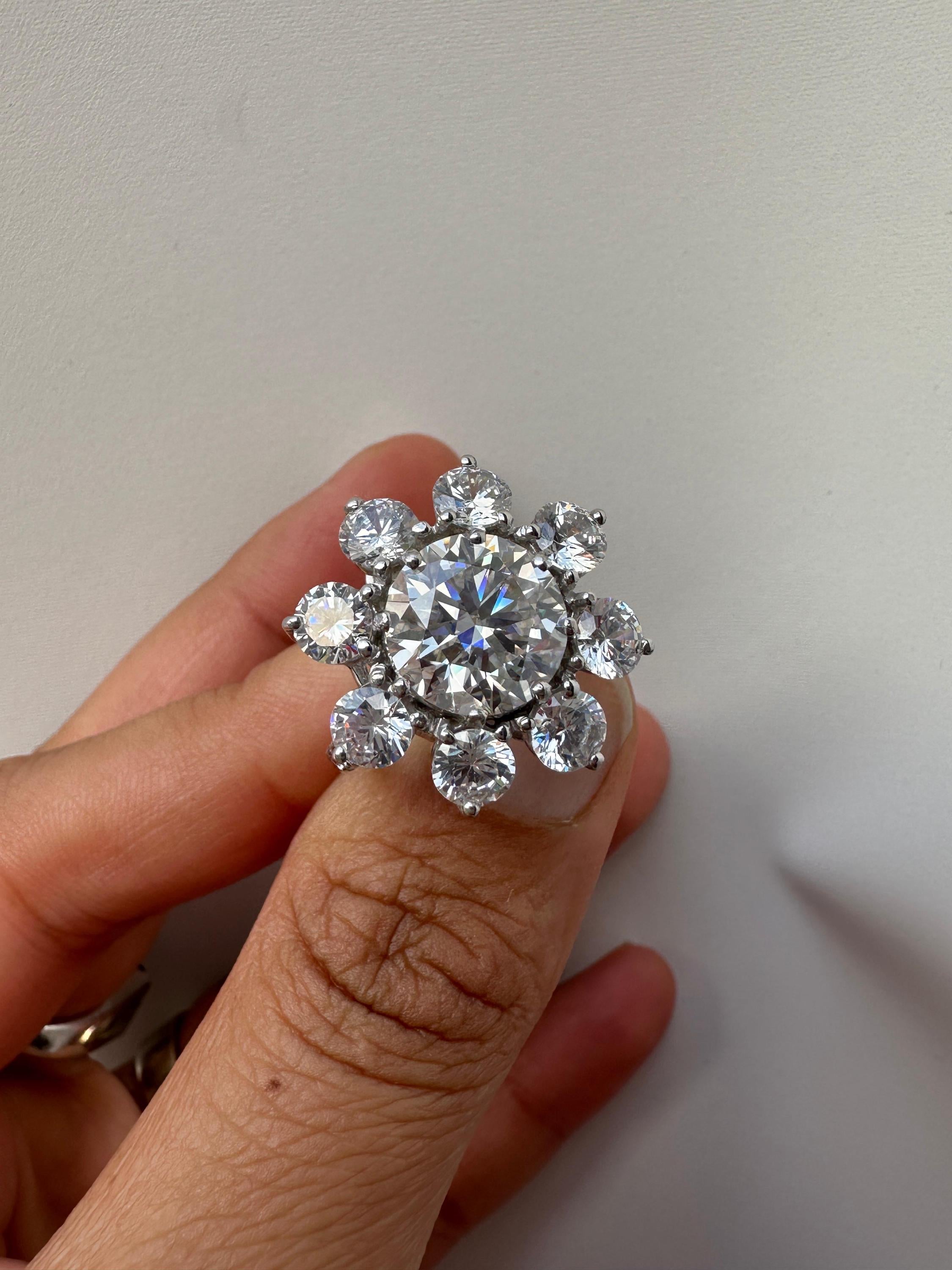14K White Gold Moissanite Flower Ring | Diamond Look Cluster Statement Ring