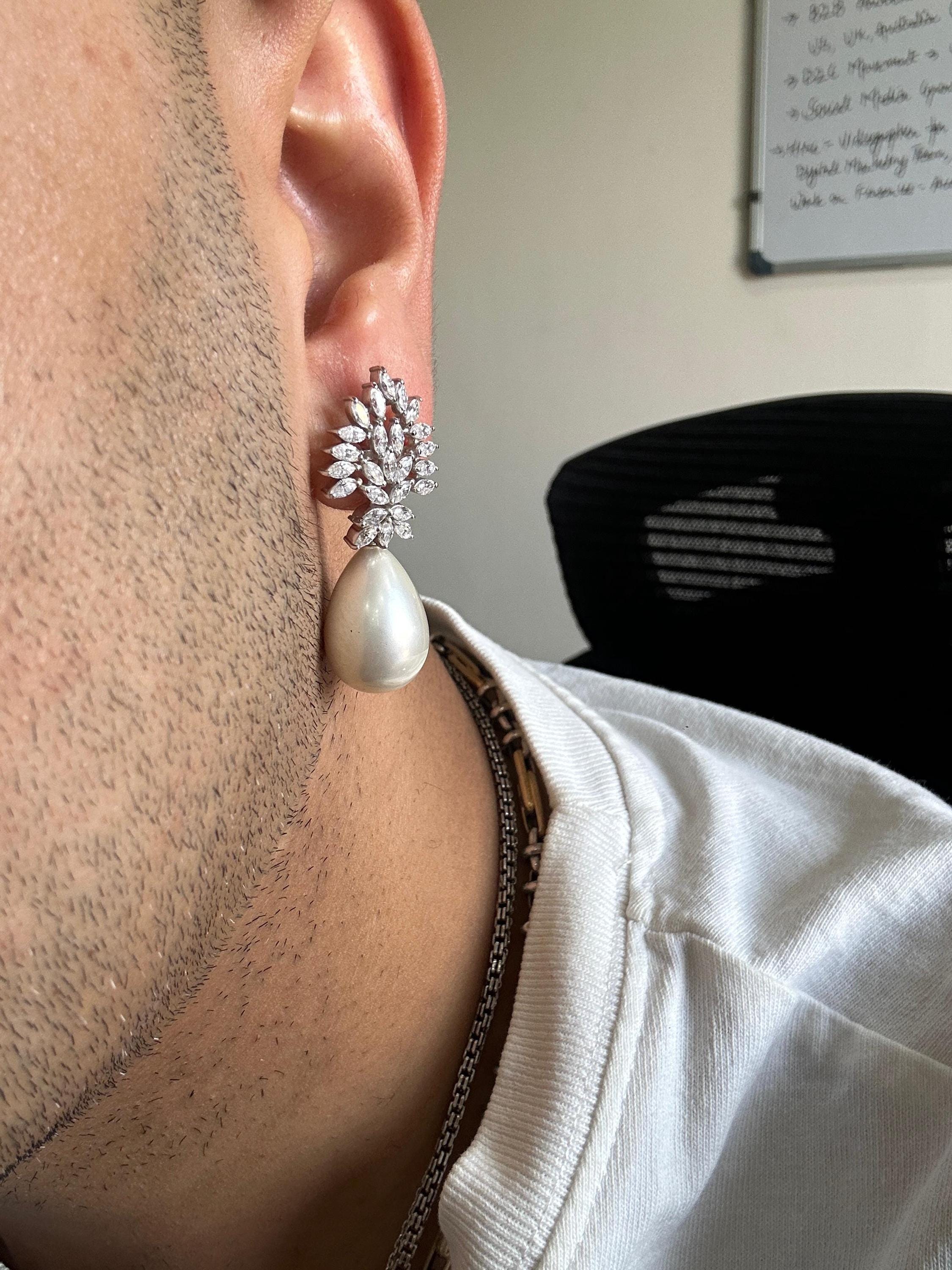Moissanite & Pearl Drop Earrings for women: 925 Silver Platinum Finish Jewelry for Gift