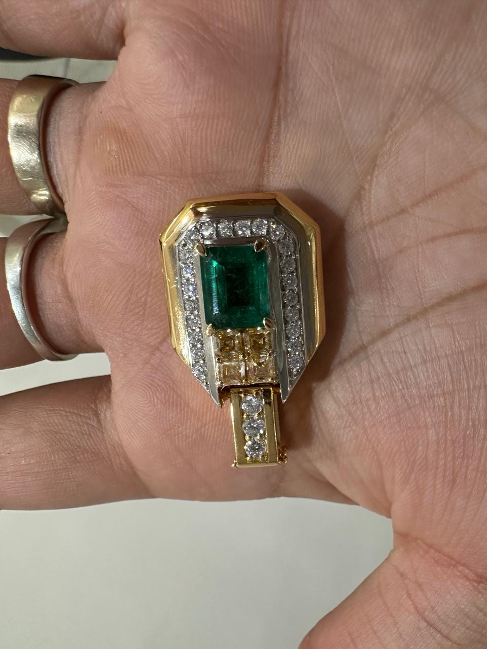 Vintage Emerald Diamond Pendant Necklace, 14K Yellow Gold, Luxury Gift for her