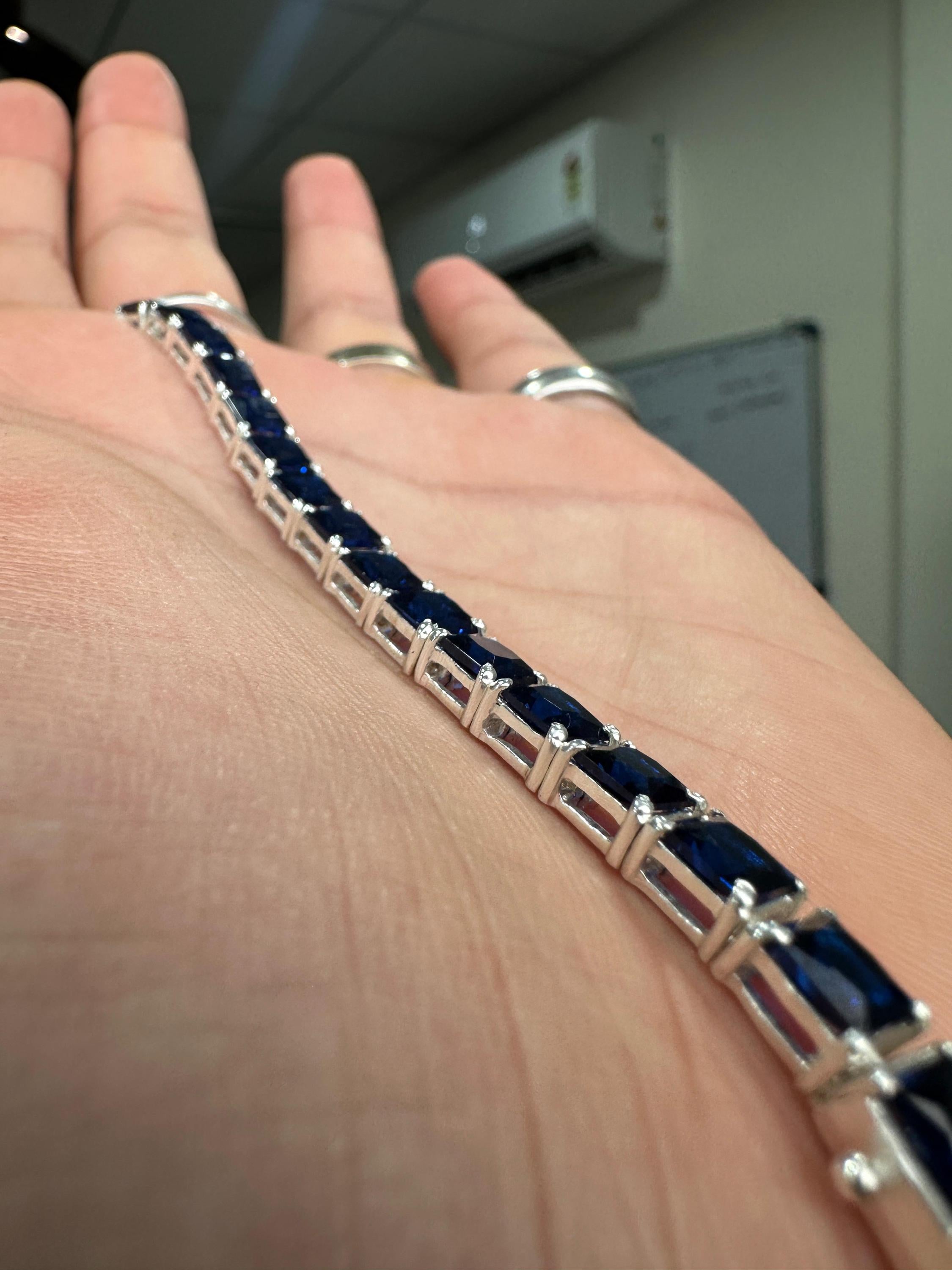 Blue Sapphire Tennis Bracelet | Men's Sterling Silver Bracelet, Luxury gift for him