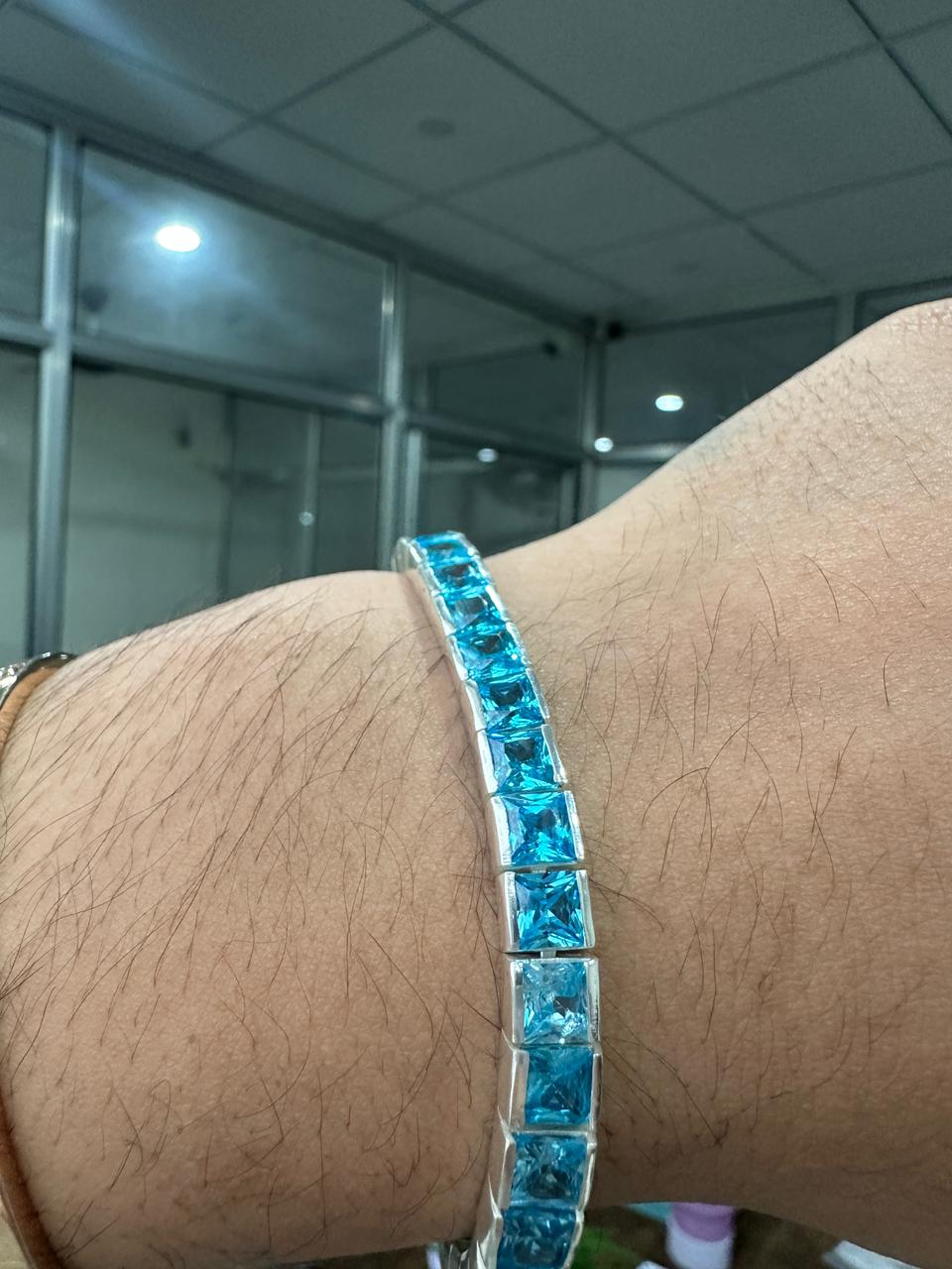 Icy Blue Men's Silver Tennis Bracelet | Channel Set Statement Bracelet Gift for Him