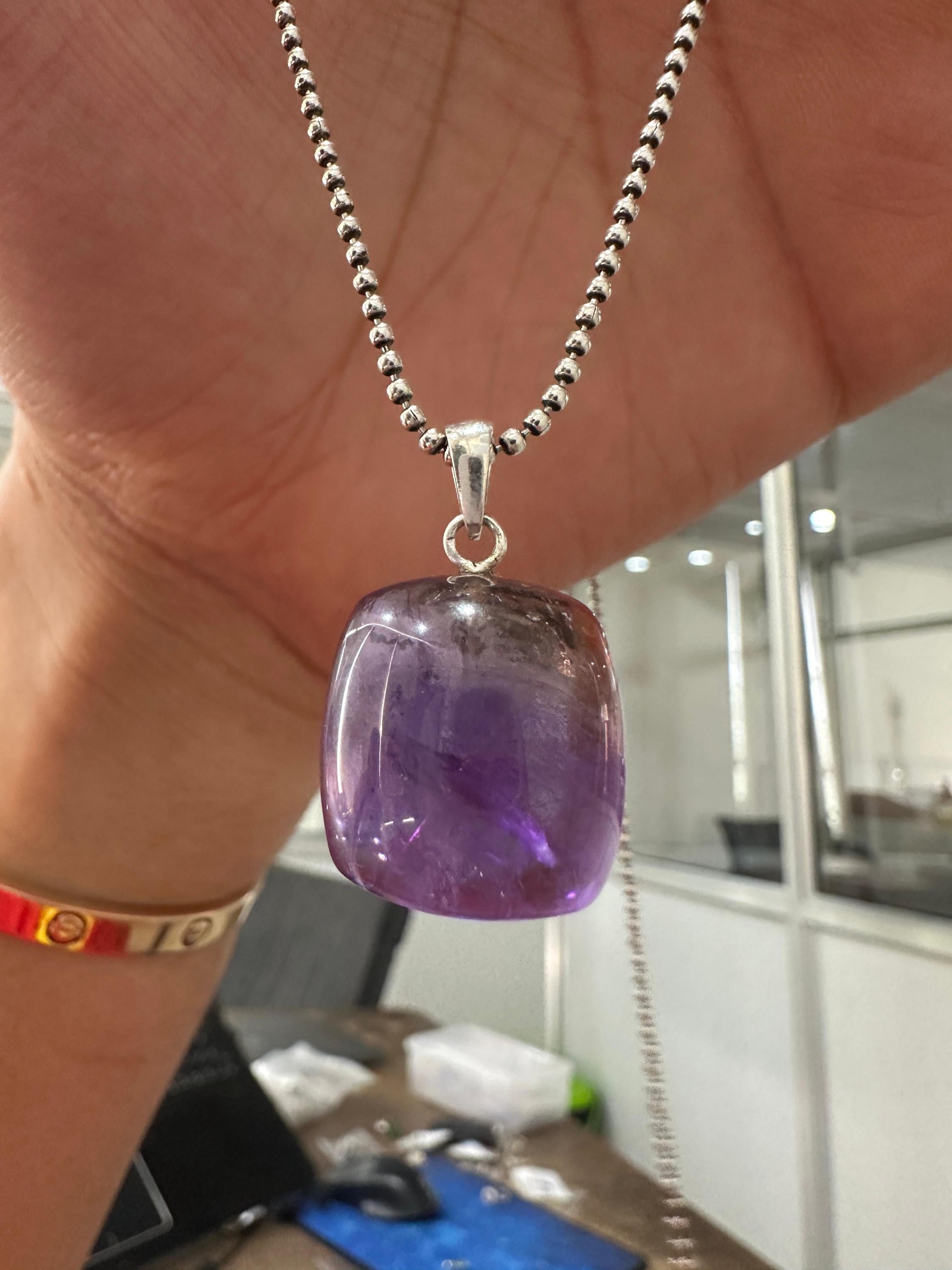 Amethyst Ametrine Cushion Cube Pendant Necklace, 925 Silver Ball Chain, Unisex Crystal Jewelry