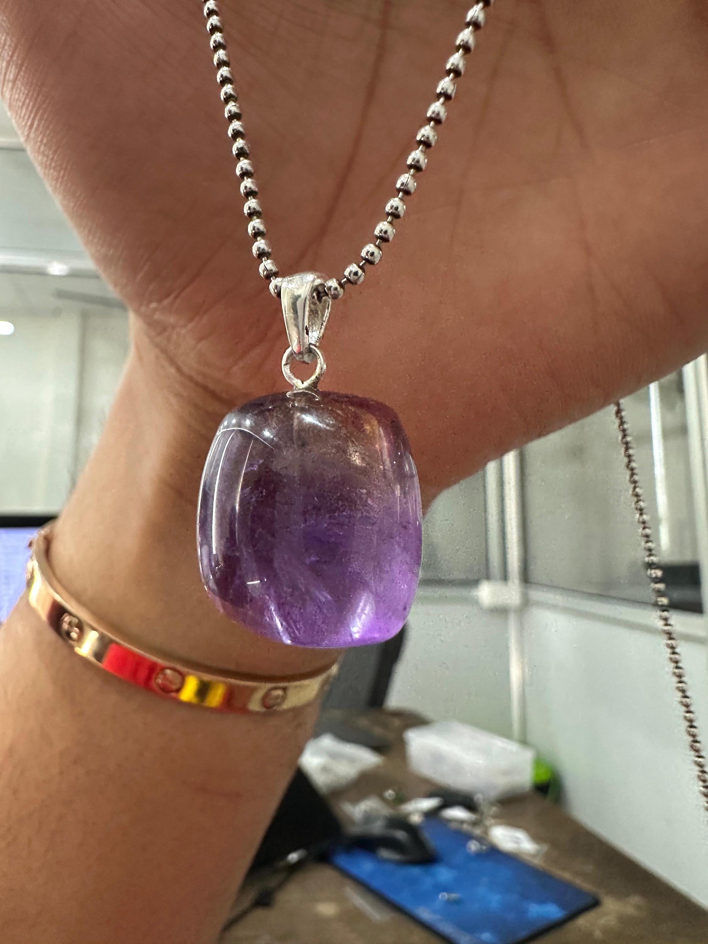 Amethyst Ametrine Cushion Cube Pendant Necklace, 925 Silver Ball Chain, Unisex Crystal Jewelry
