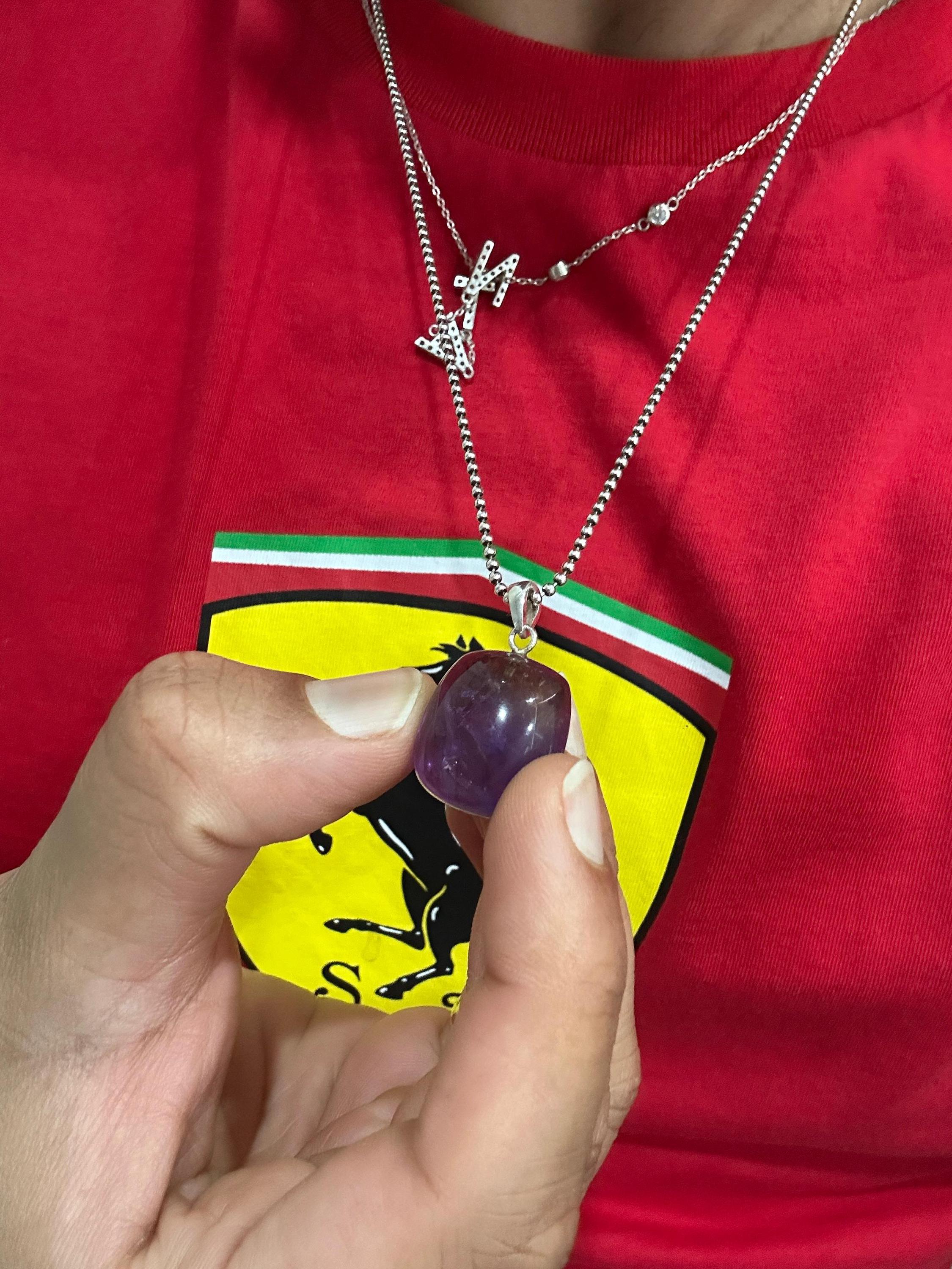 Amethyst Ametrine Cushion Cube Pendant Necklace, 925 Silver Ball Chain, Unisex Crystal Jewelry