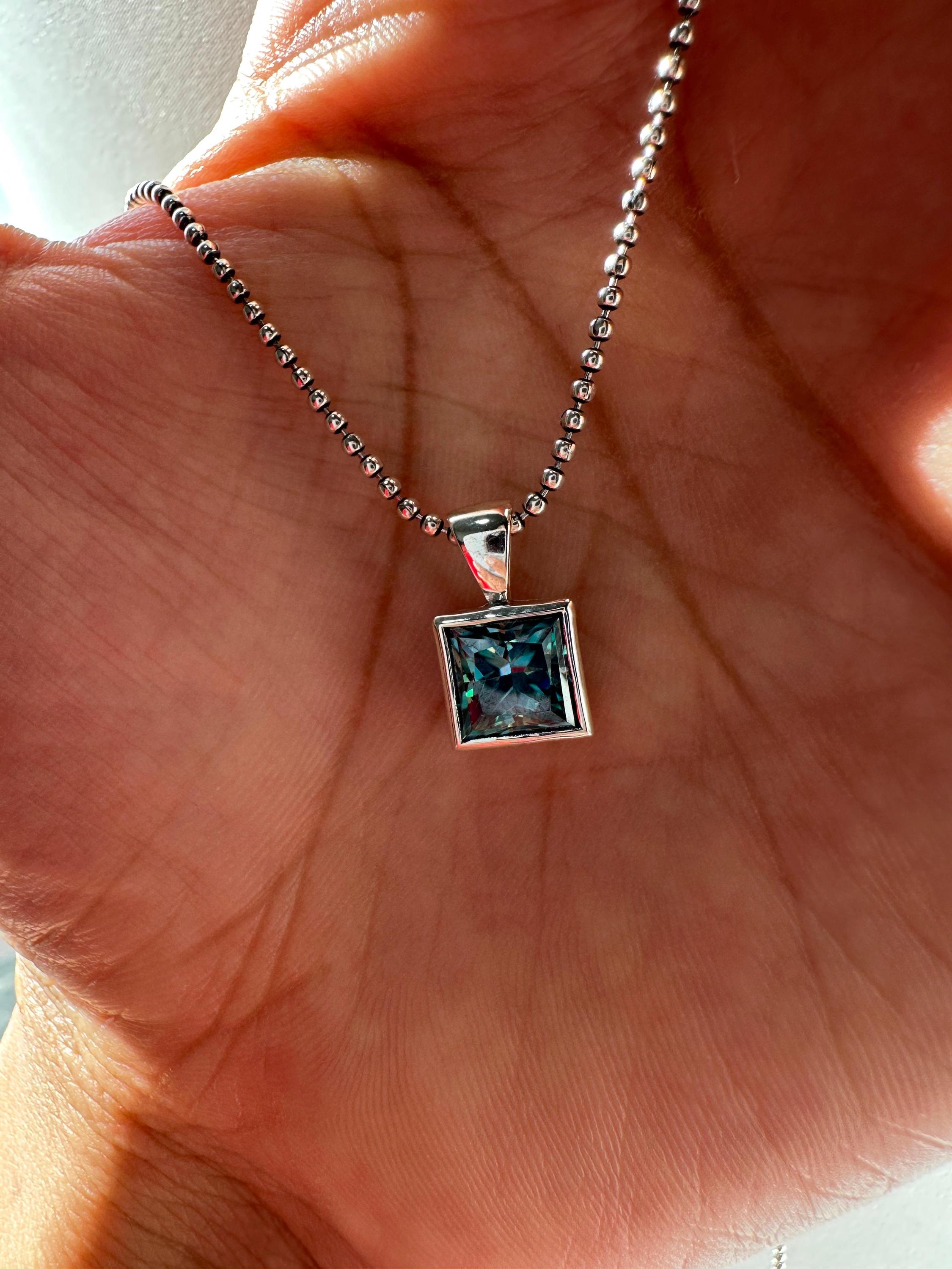Color Changing Alexandrite Pendant Necklace | Princess Cut 3ct 925 Sterling Silver, June Birthstone