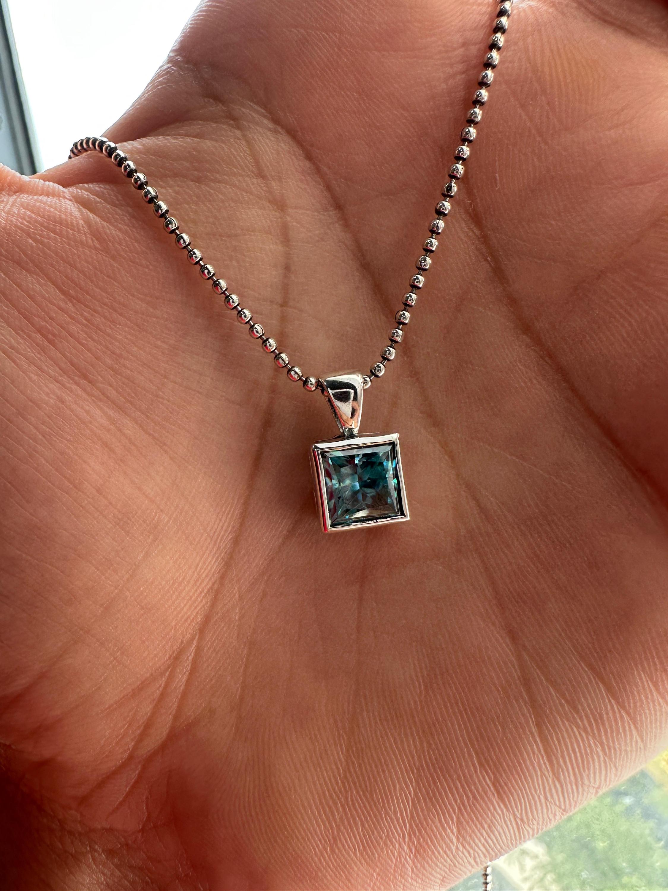 Color Changing Alexandrite Pendant Necklace | Princess Cut 3ct 925 Sterling Silver, June Birthstone