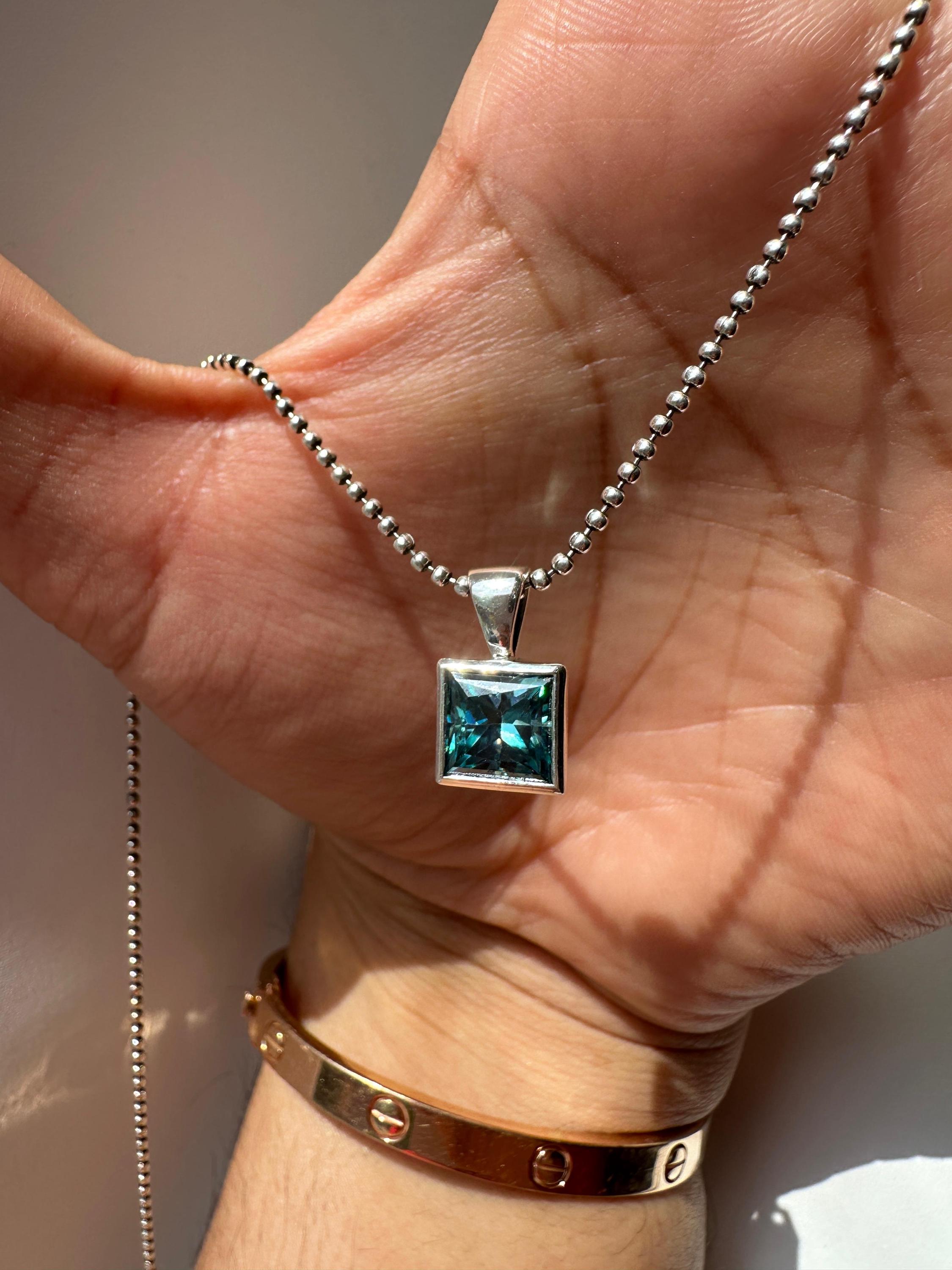 Color Changing Alexandrite Pendant Necklace | Princess Cut 3ct 925 Sterling Silver, June Birthstone