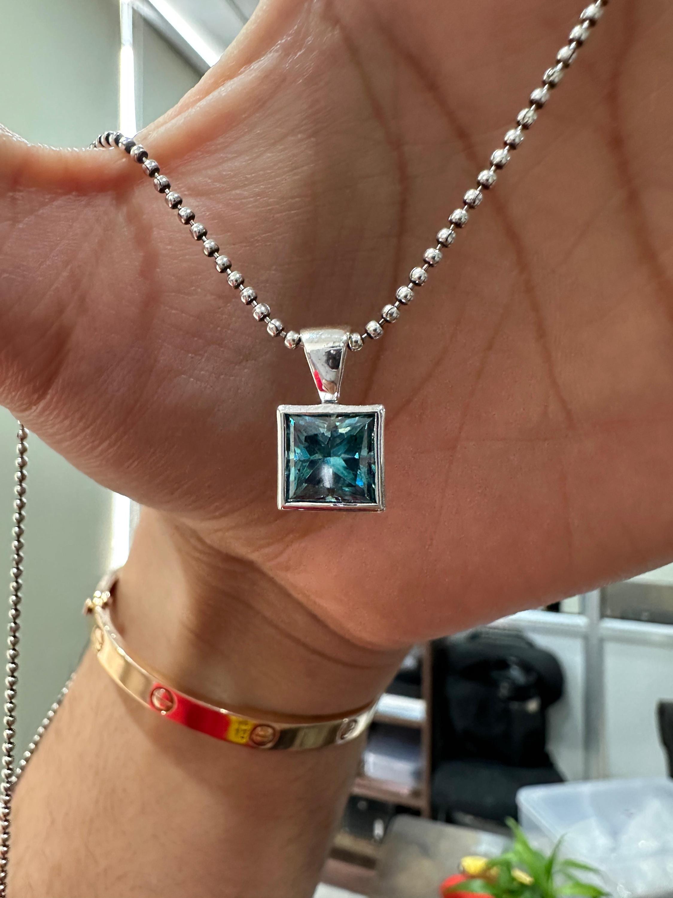 Color Changing Alexandrite Pendant Necklace | Princess Cut 3ct 925 Sterling Silver, June Birthstone