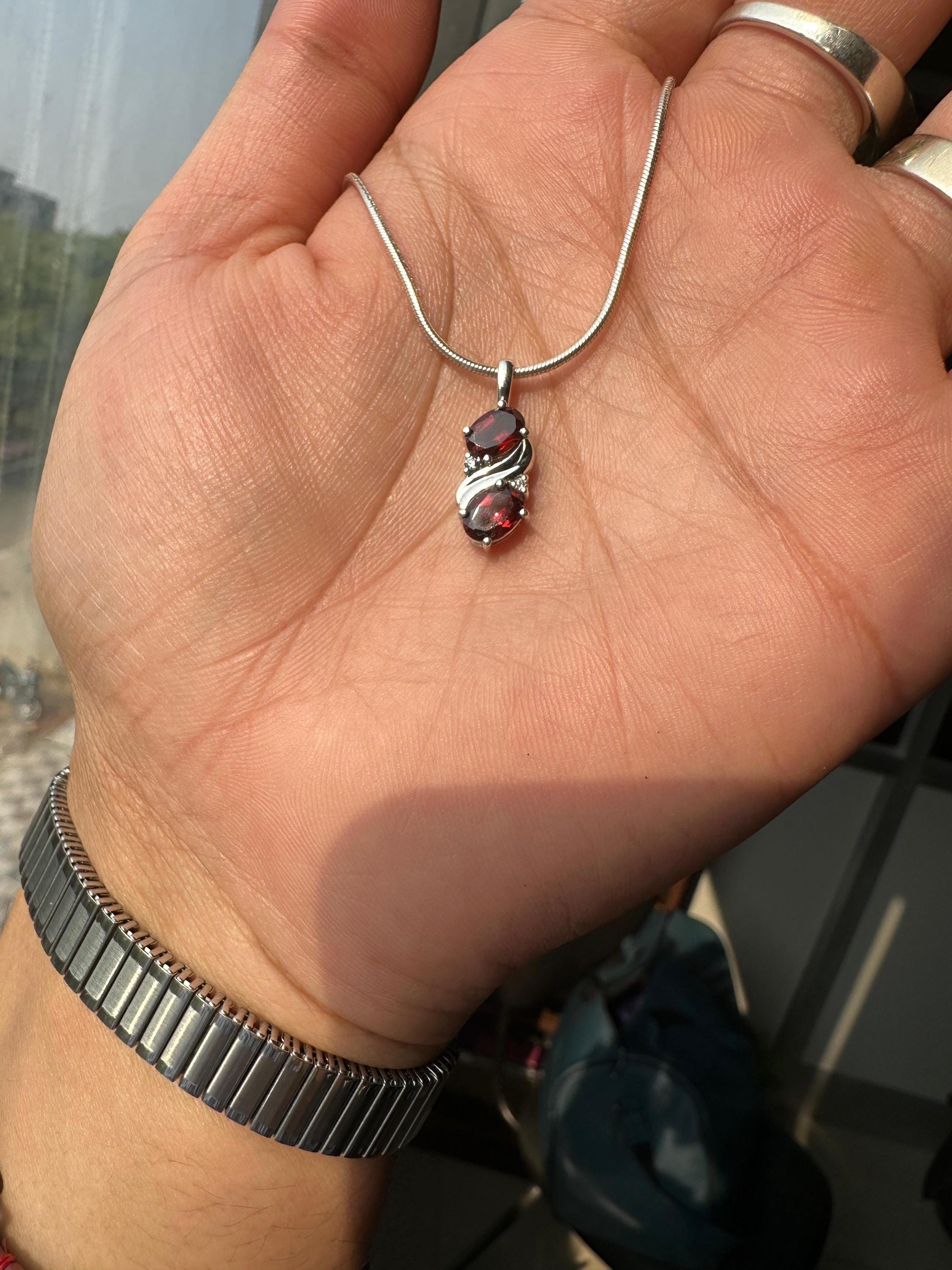 Red Garnet Pendant | 925 Sterling Silver Necklace | January Birthstone Jewelry