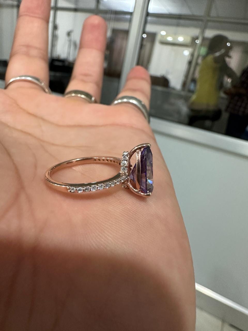 3.5 CT Purple Moissanite Engagement Ring, 14K Rose Gold Hidden Halo Ring