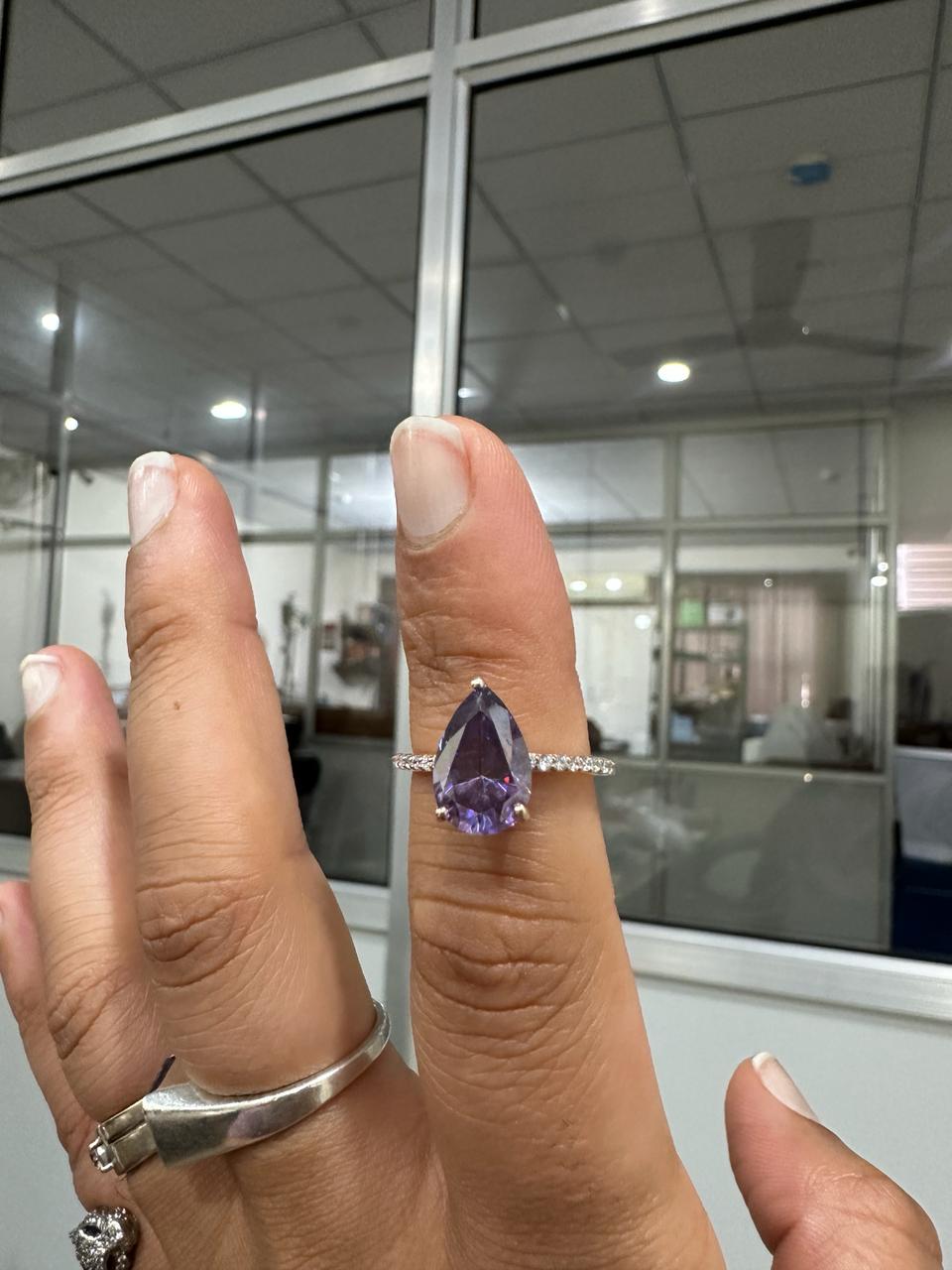3.5 CT Purple Moissanite Engagement Ring, 14K Rose Gold Hidden Halo Ring