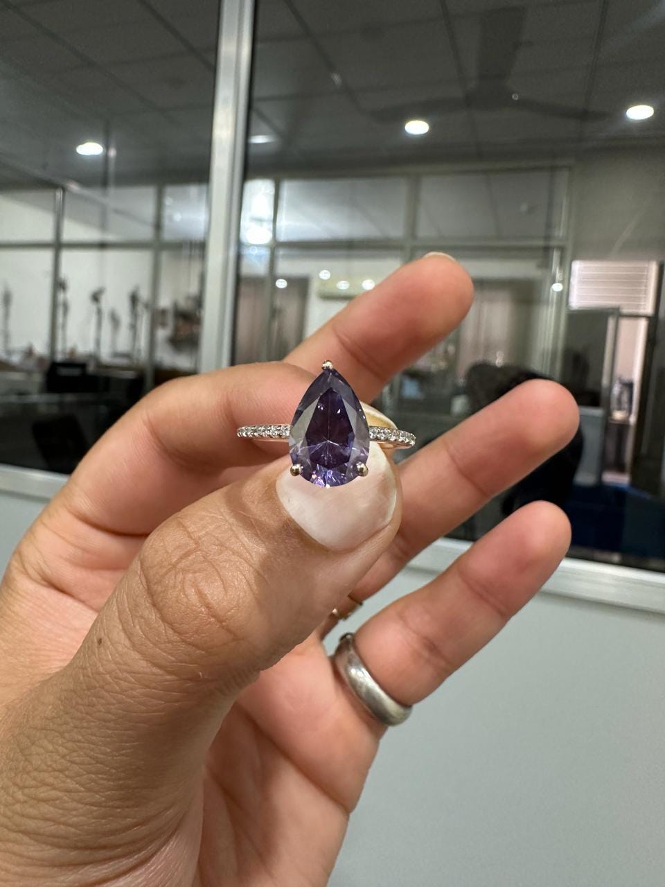 3.5 CT Purple Moissanite Engagement Ring, 14K Rose Gold Hidden Halo Ring