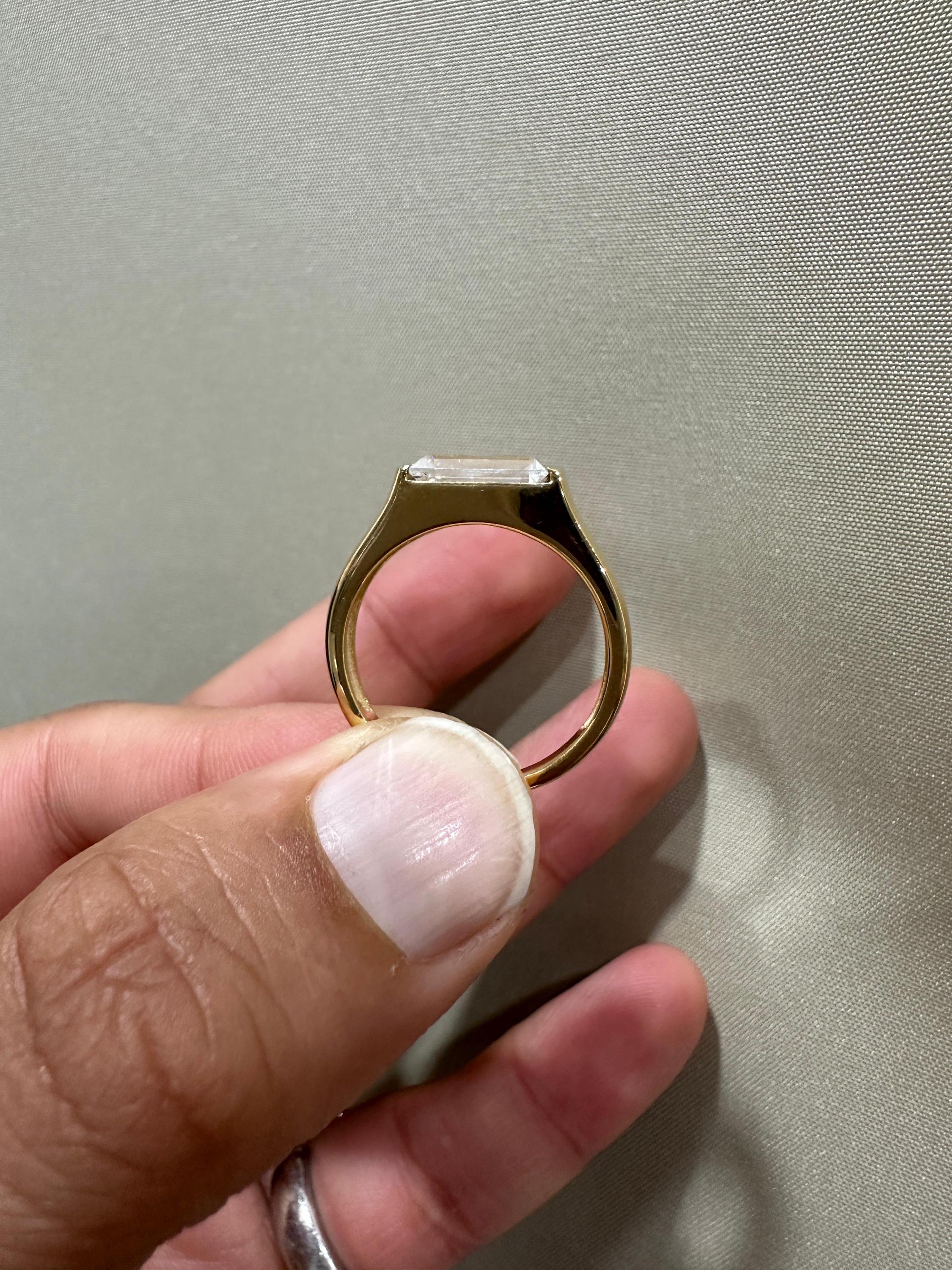 Men's Diamond Engagement Ring: 14K Yellow Gold Baguette cut Signet Ring, 2 CT