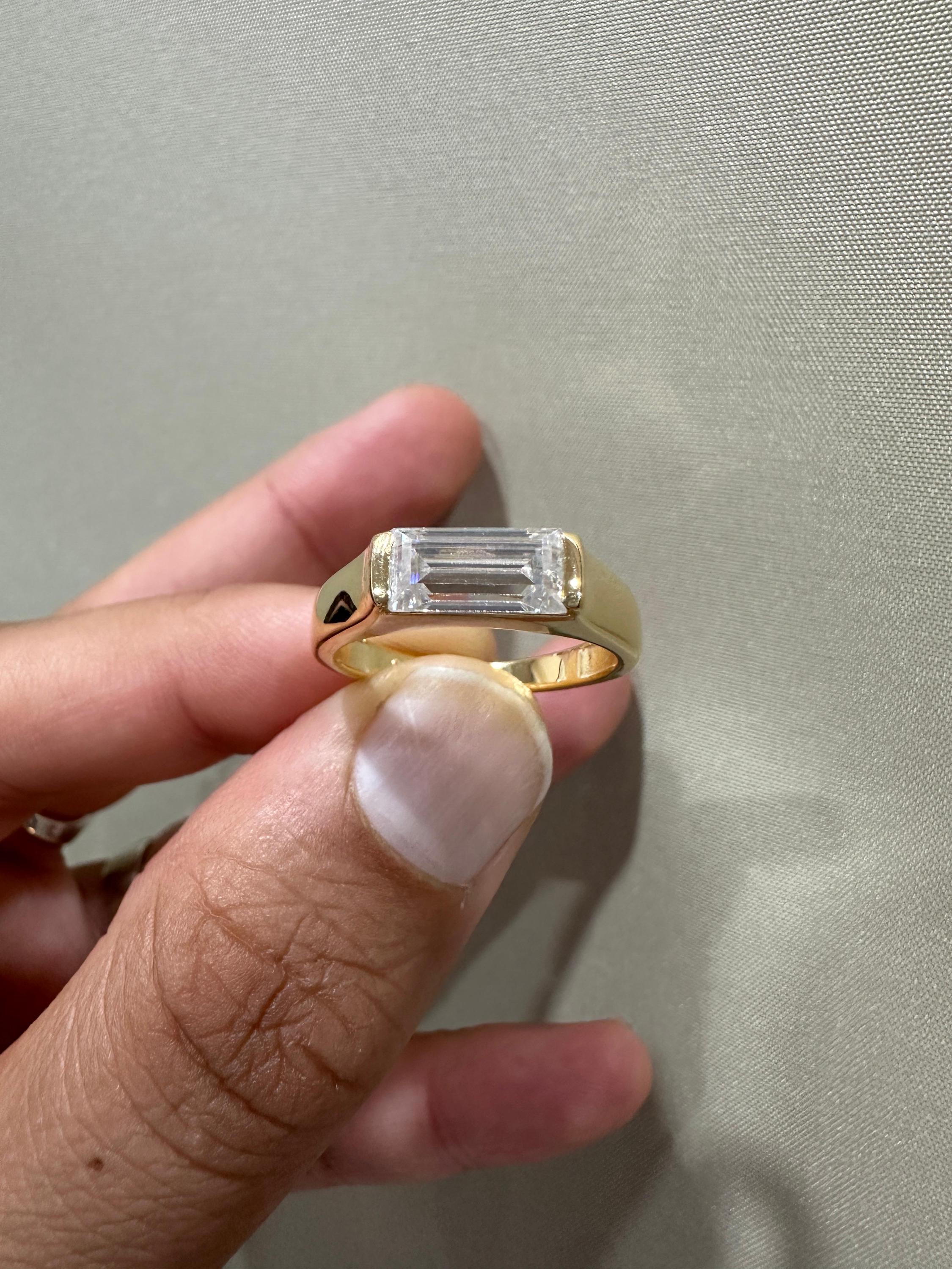 Men's Diamond Engagement Ring: 14K Yellow Gold Baguette cut Signet Ring, 2 CT