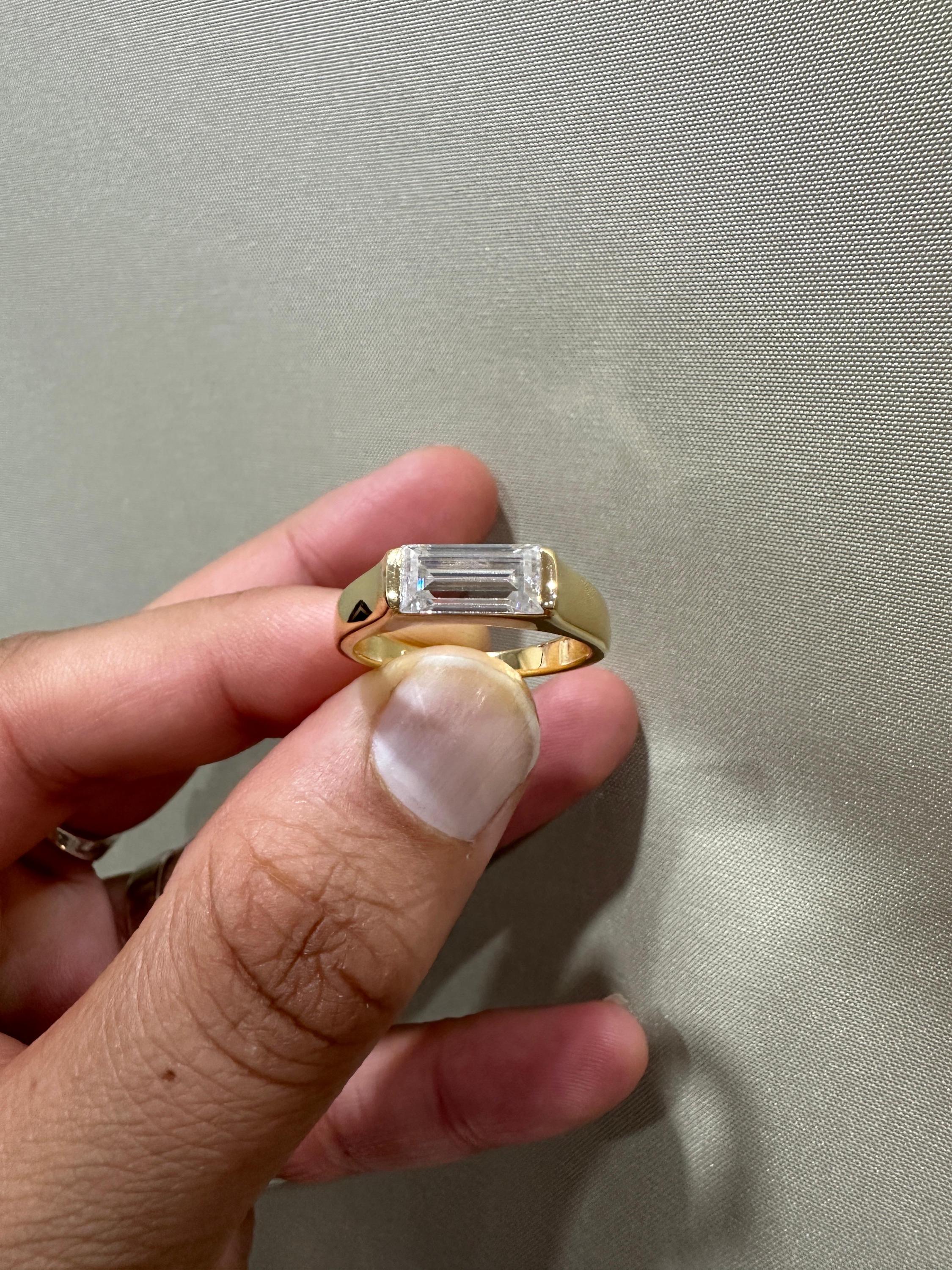 Men's Diamond Engagement Ring: 14K Yellow Gold Baguette cut Signet Ring, 2 CT