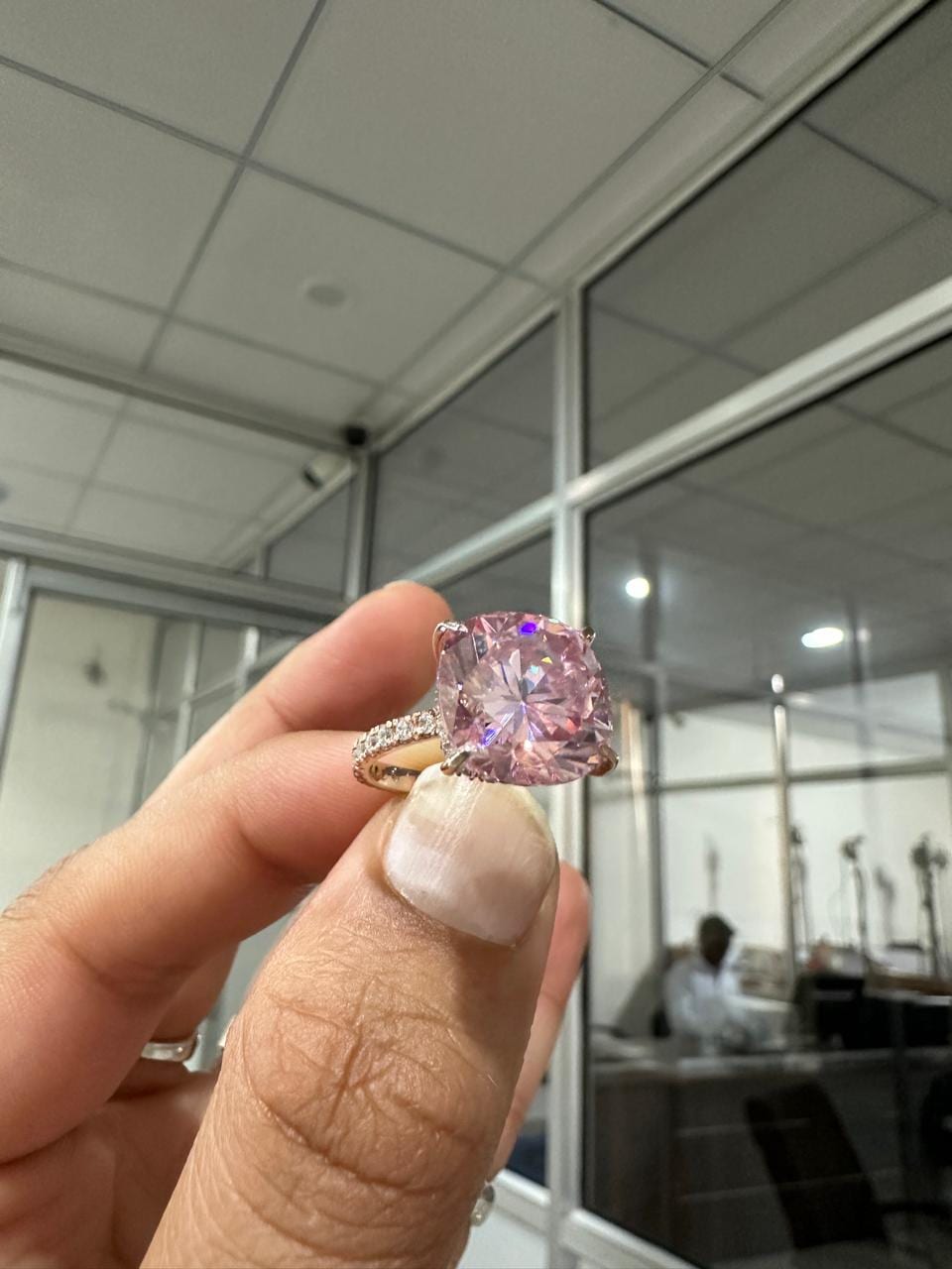 10 CT Pink Emerald Moissanite Engagement Ring