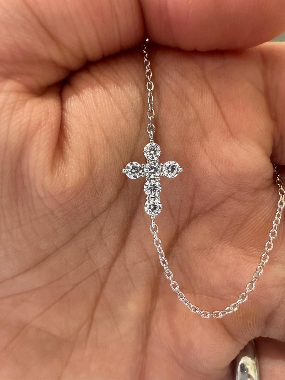 Cross Moissanite Bracelet | 1.5 CT Sterling Silver Dainty Chain Jewelry