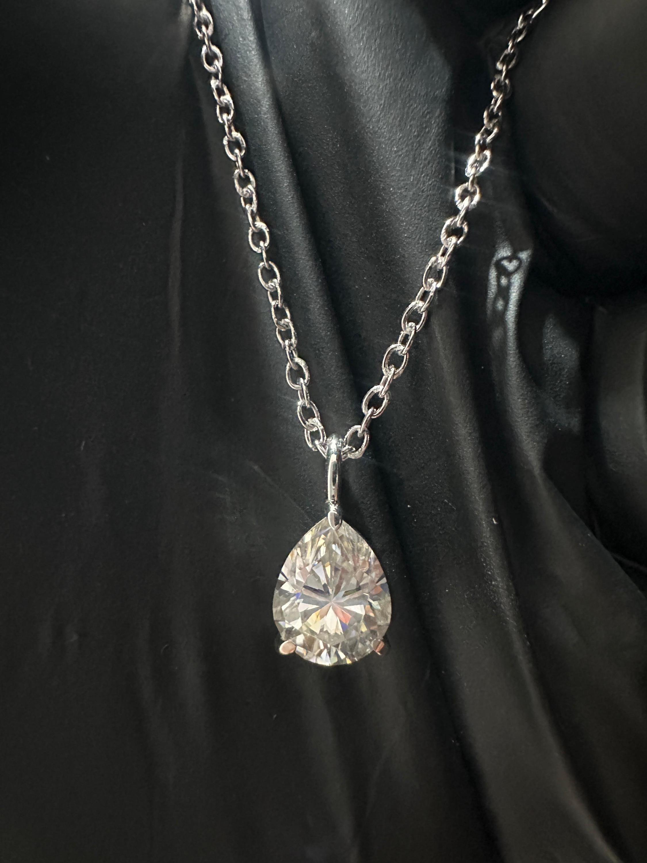 Pear Moissanite Solitaire Pendant | 2 CT 14K White Gold Minimal Necklace