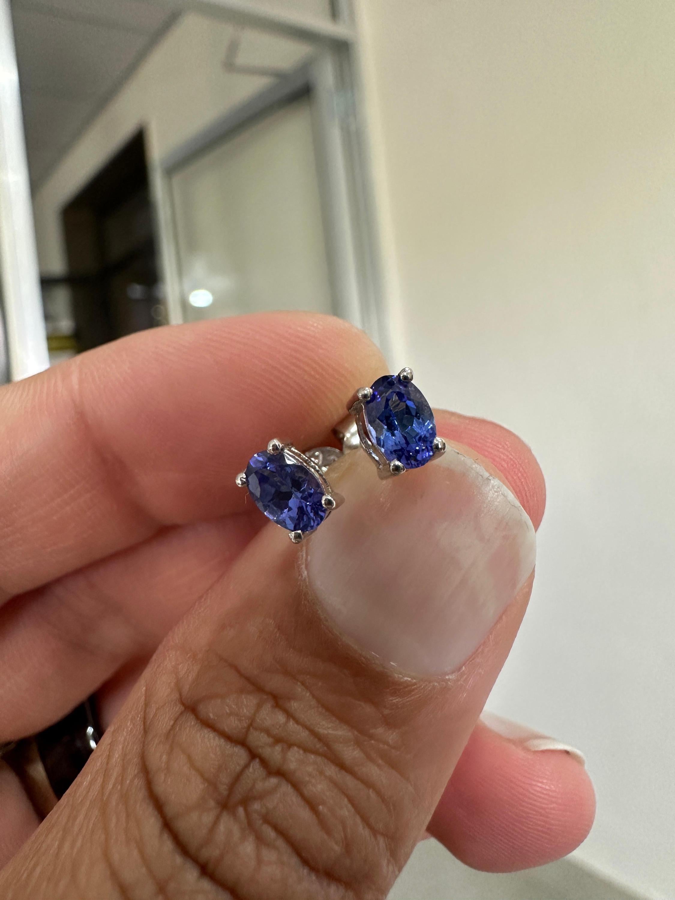 14k Gold Oval Tanzanite Solitaire Studs, December Birthstone, First Anniversary Gift