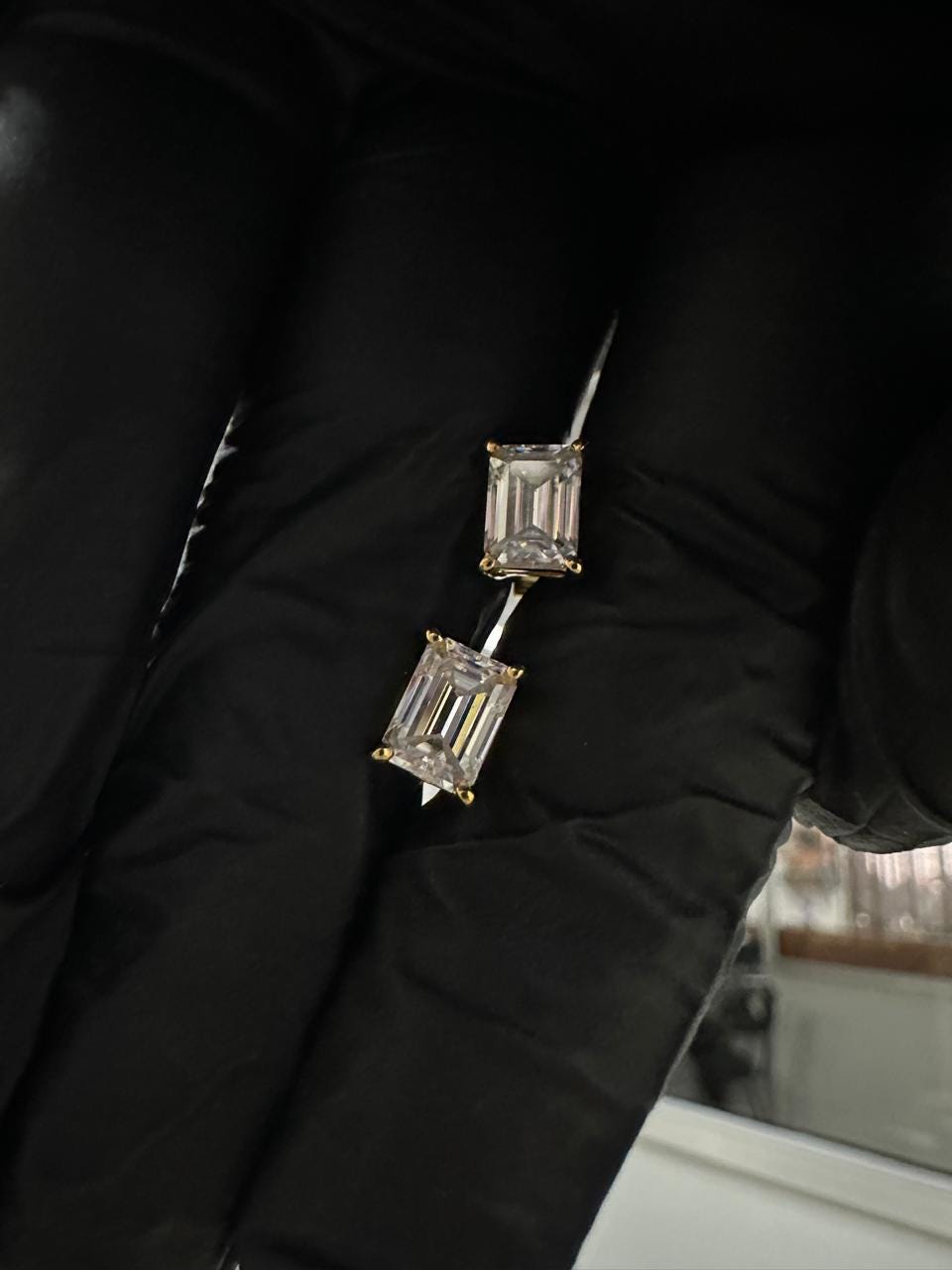 Emerald Cut Lab Diamond Stud Earrings | 18K Yellow Gold, E VS1, IGI Certified