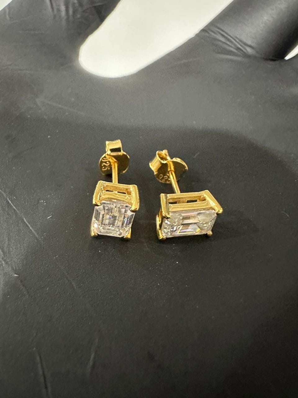 Emerald Cut Lab Diamond Stud Earrings | 18K Yellow Gold, E VS1, IGI Certified