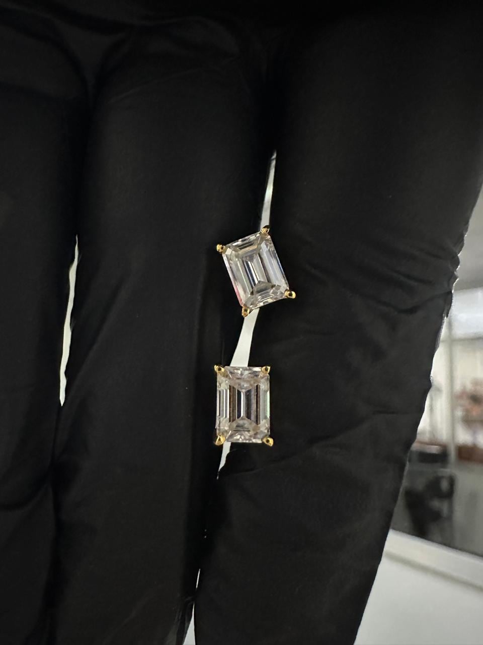 Emerald Cut Lab Diamond Stud Earrings | 18K Yellow Gold, E VS1, IGI Certified