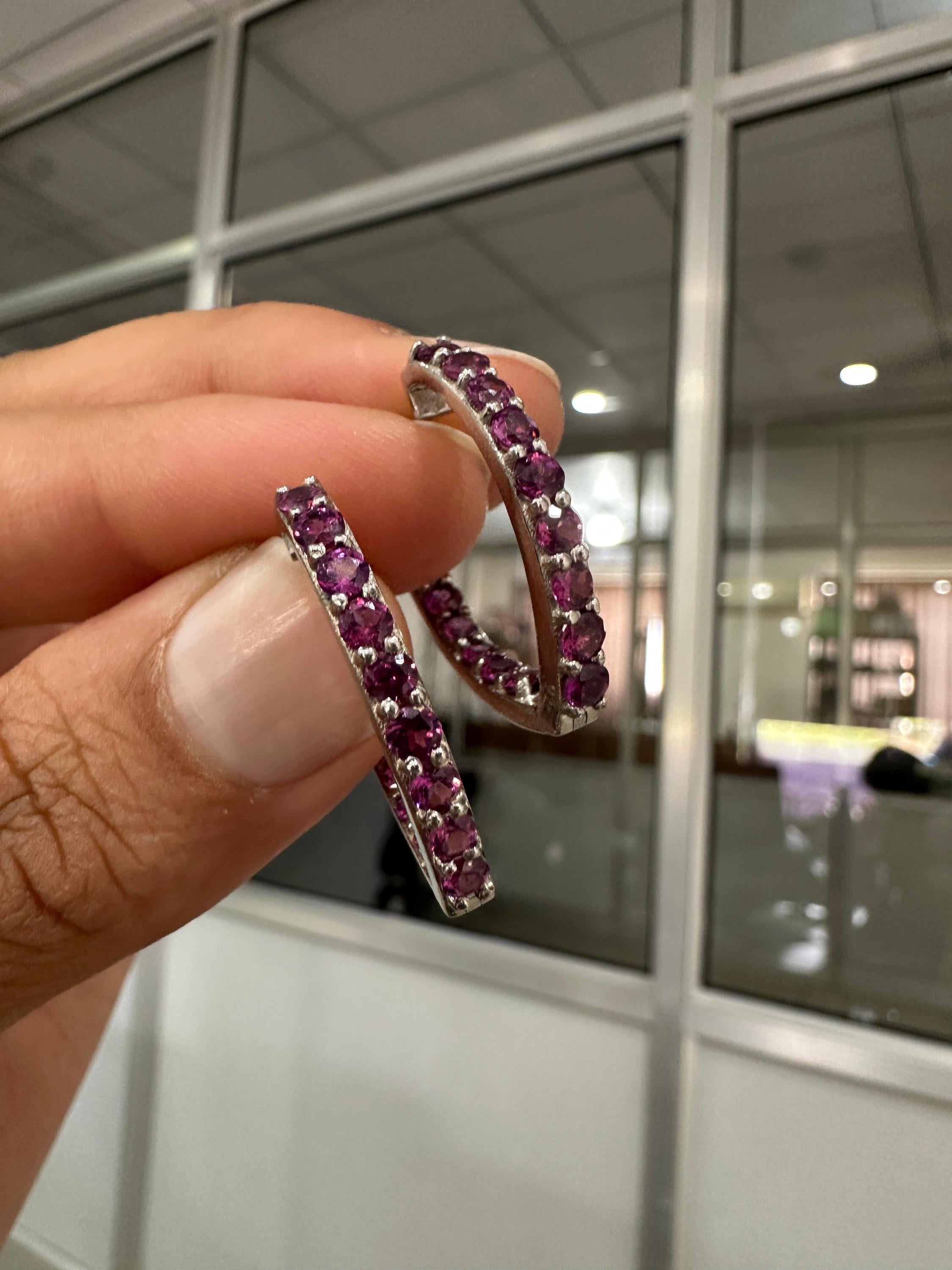 Rhodolite Inside Out Huggie Hoop Earrings | 925 Sterling Silver, Christmas Gift for her