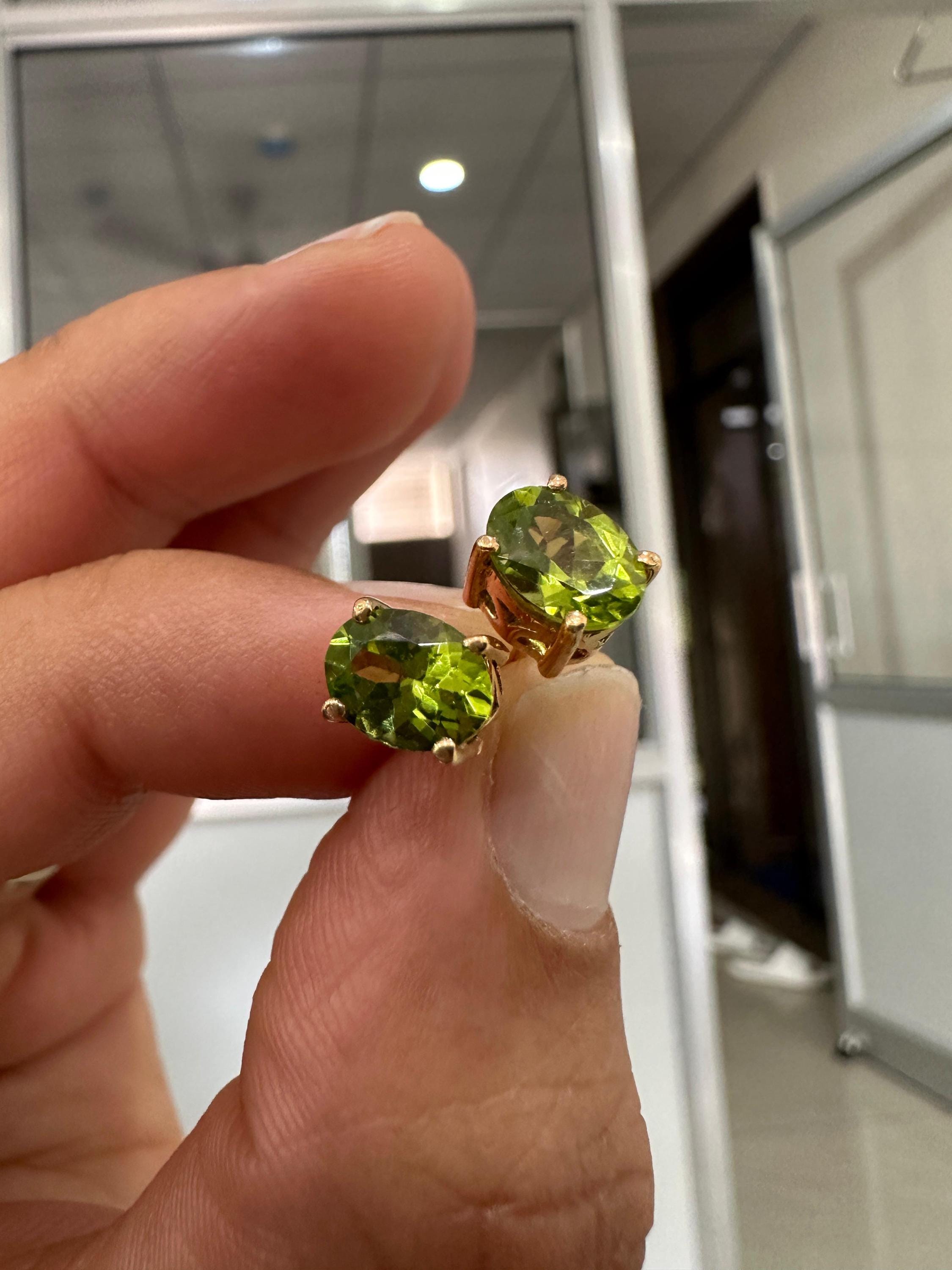Oval Peridot Stud Earrings | 14K Yellow Gold, August Birthstone, Green Gemstone