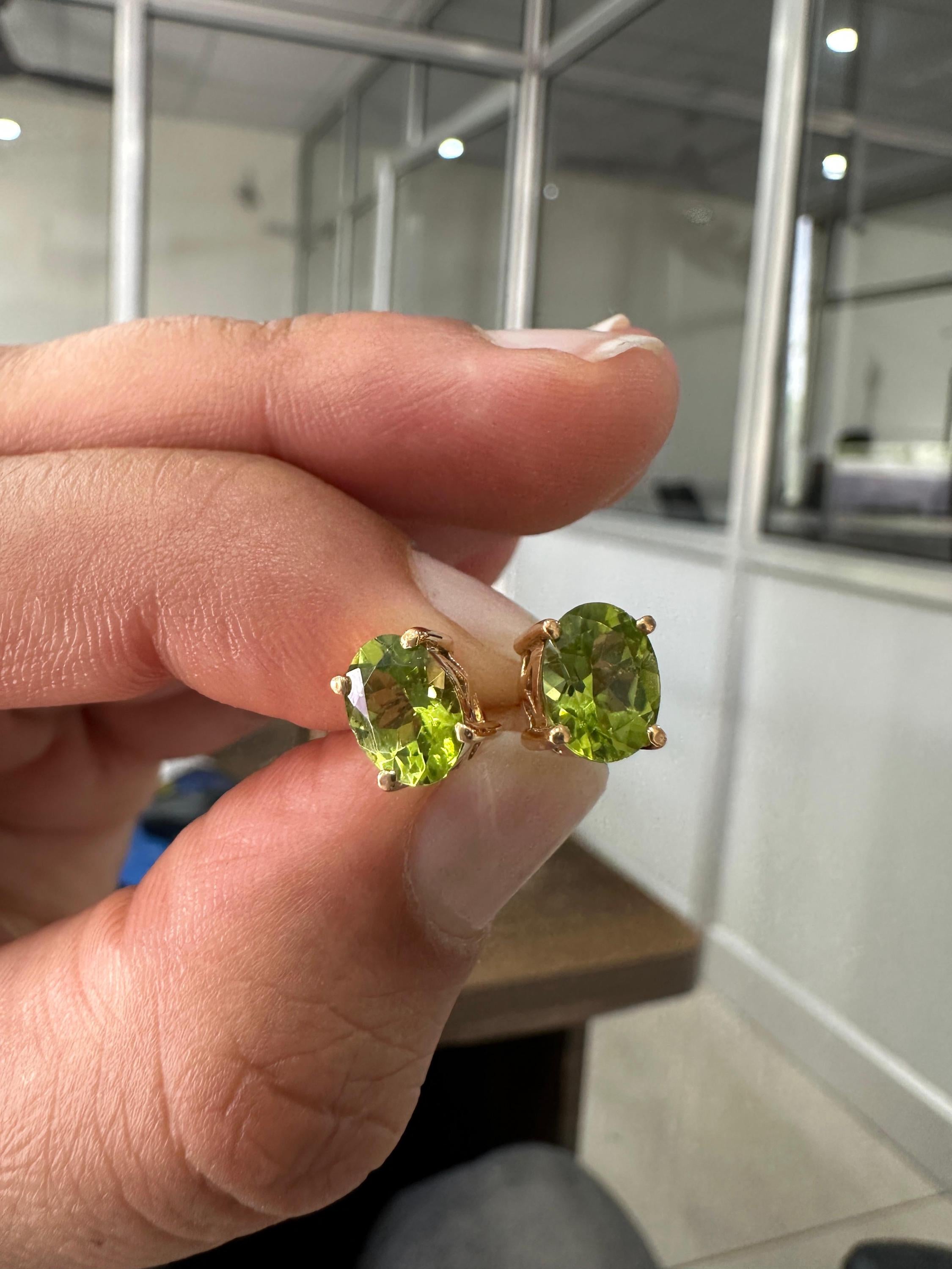Oval Peridot Stud Earrings | 14K Yellow Gold, August Birthstone, Green Gemstone