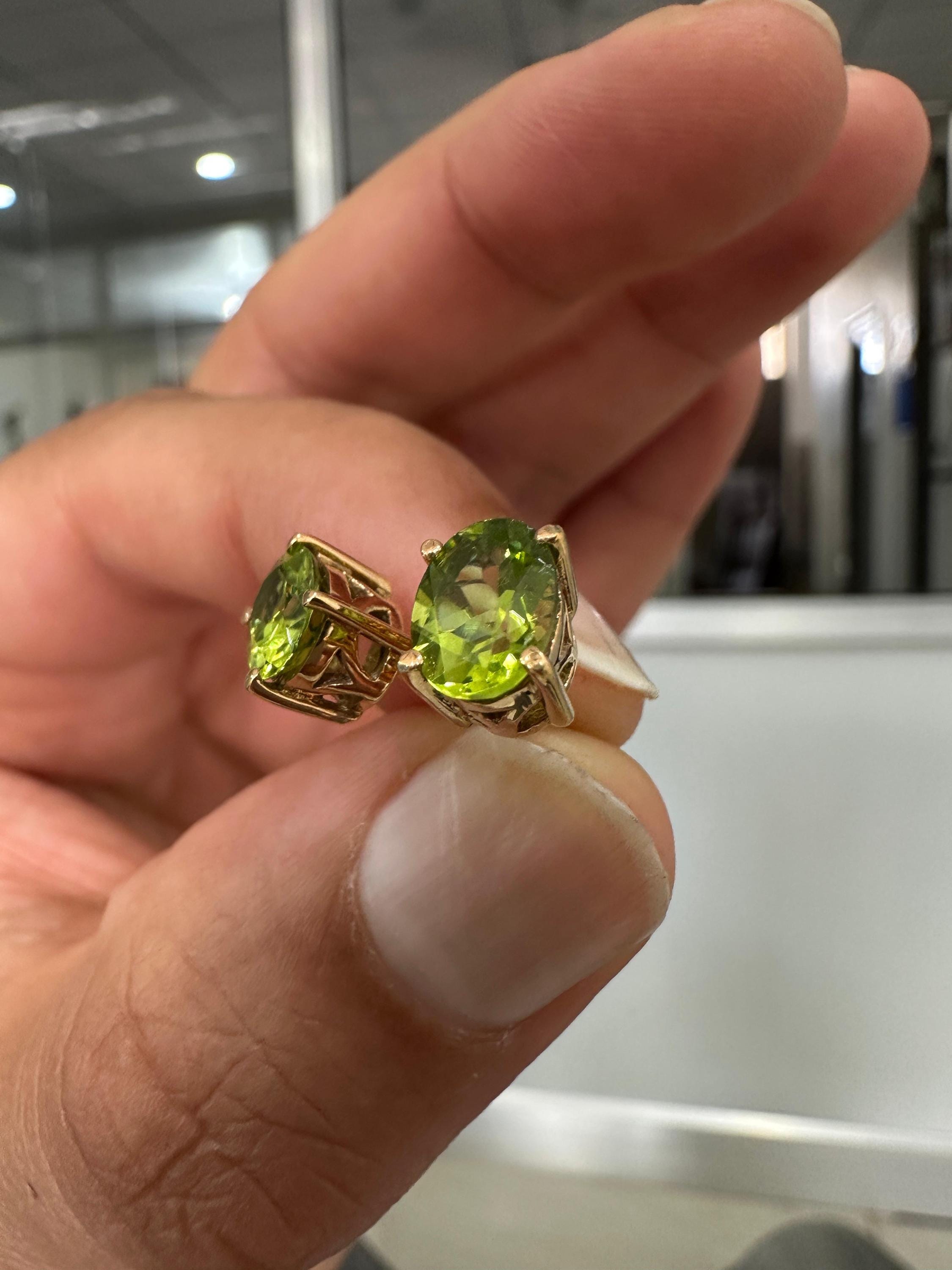 Oval Peridot Stud Earrings | 14K Yellow Gold, August Birthstone, Green Gemstone