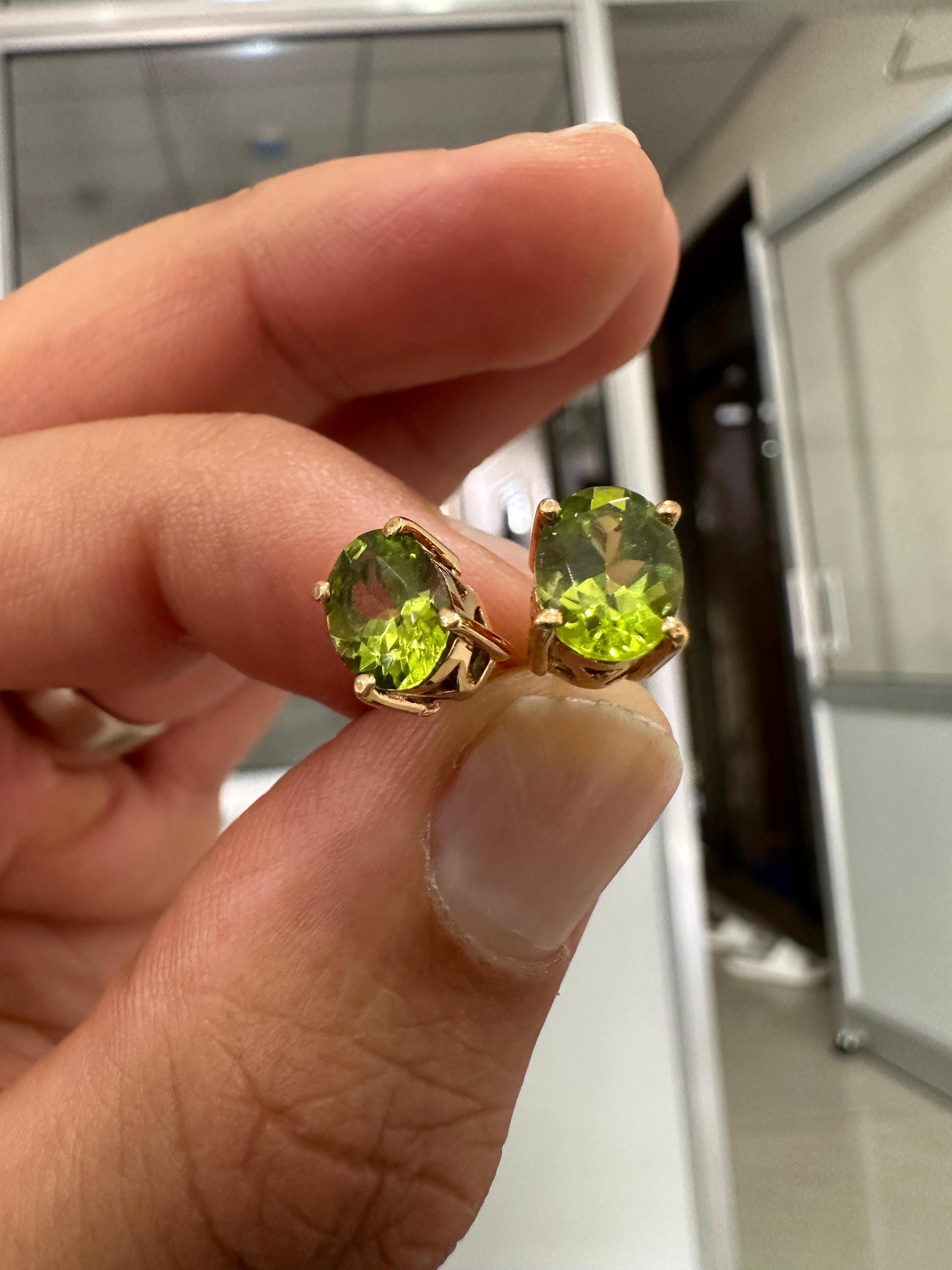 Oval Peridot Stud Earrings | 14K Yellow Gold, August Birthstone, Green Gemstone