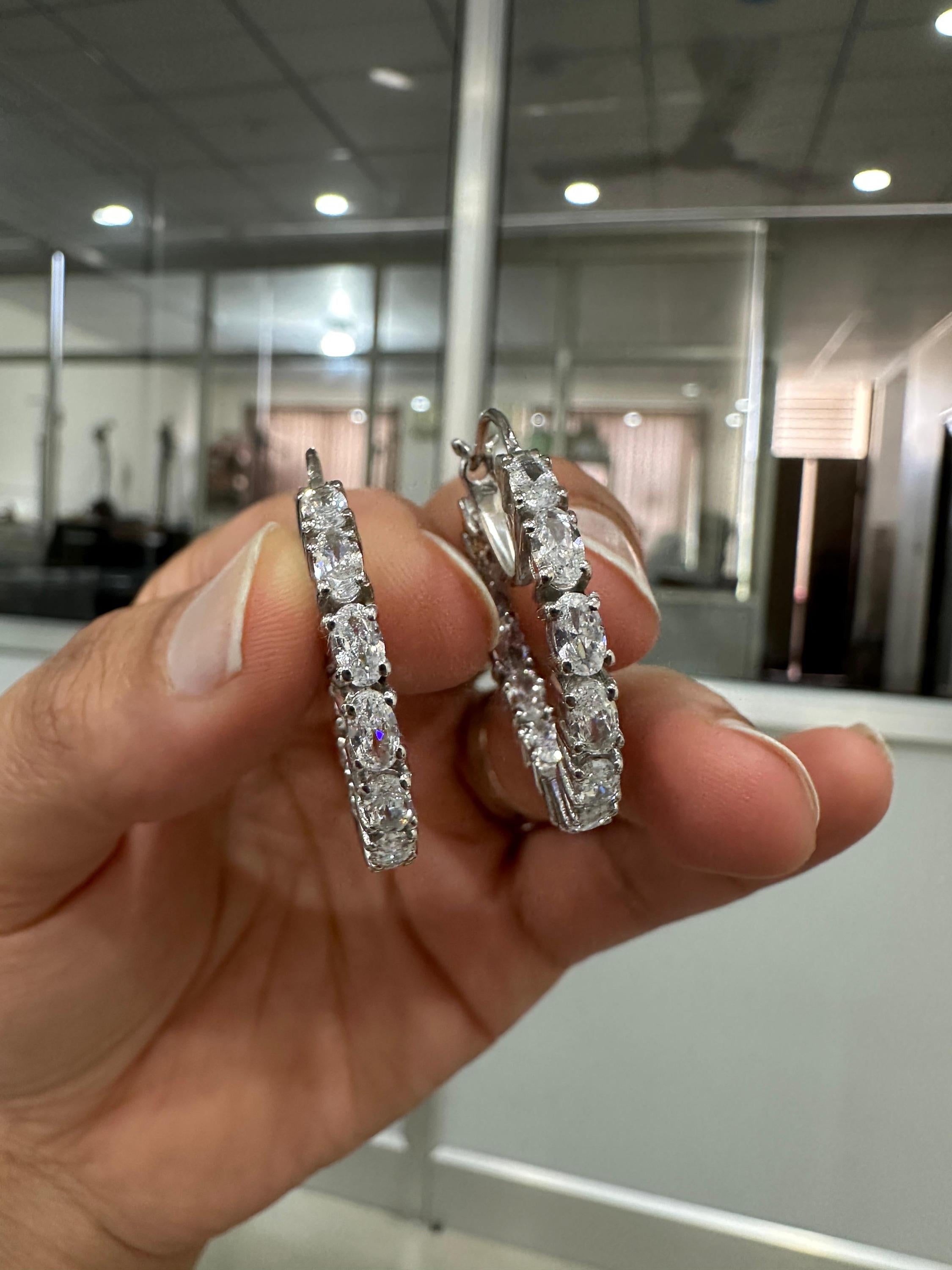 Oval Cut Moissanite Hoop Earrings | 925 Sterling Silver Inside-Out Chunky Statement