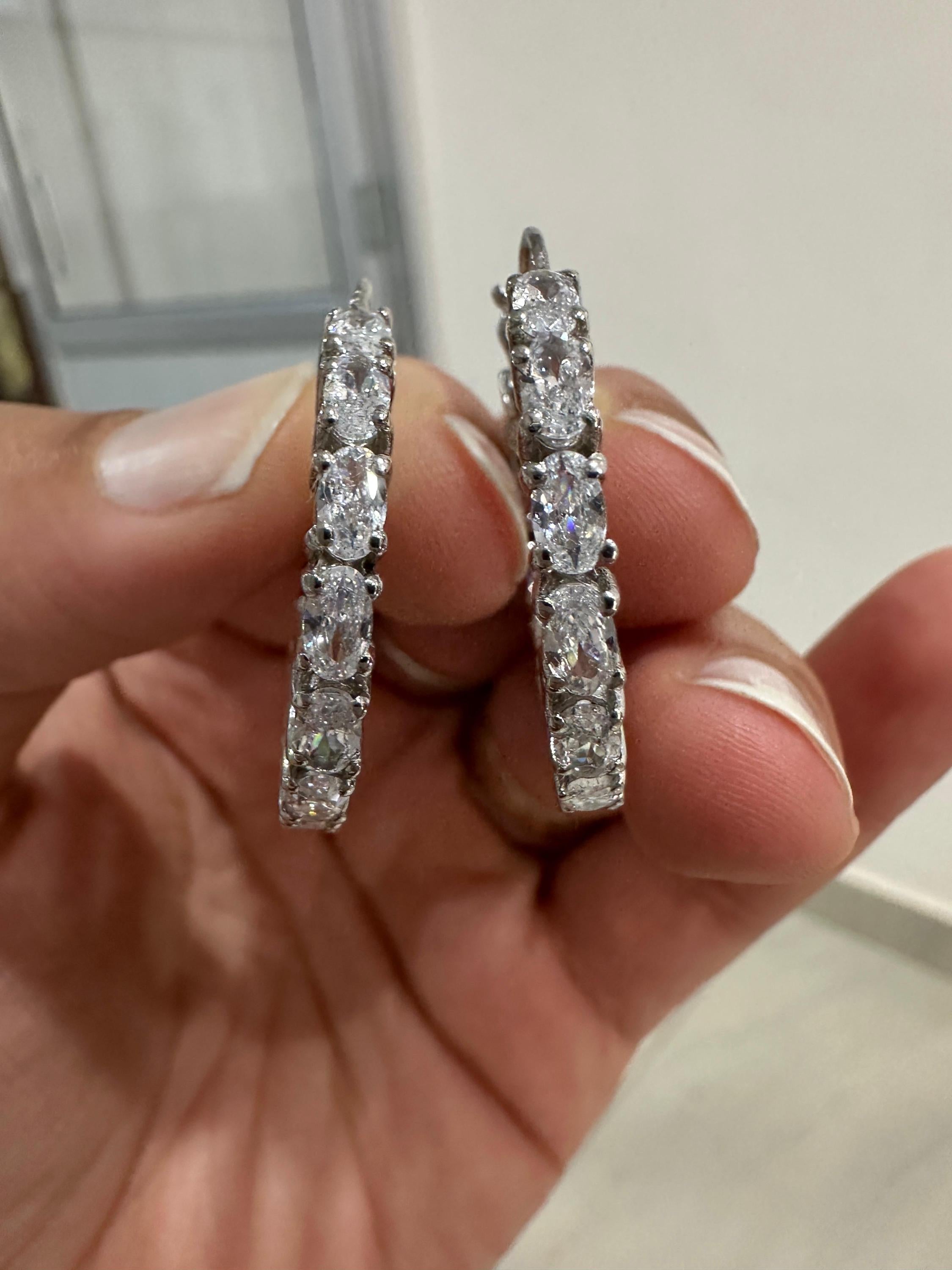 Oval Cut Moissanite Hoop Earrings | 925 Sterling Silver Inside-Out Chunky Statement