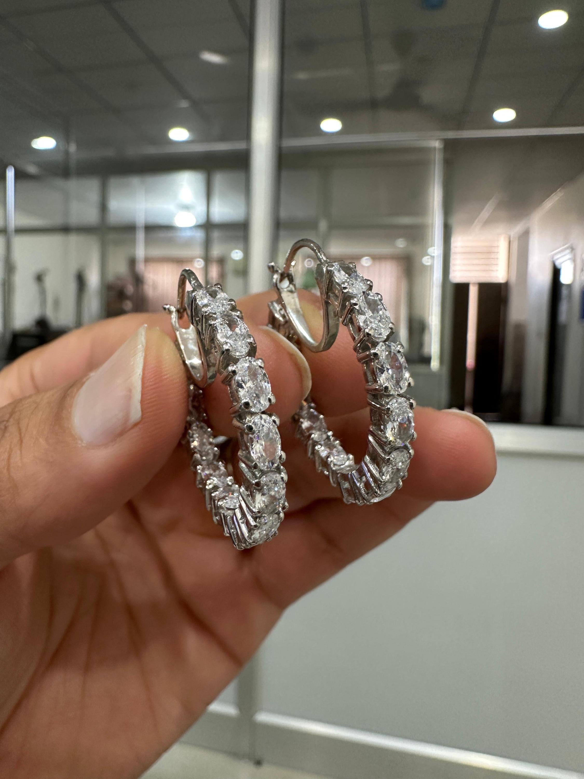 Oval Cut Moissanite Hoop Earrings | 925 Sterling Silver Inside-Out Chunky Statement