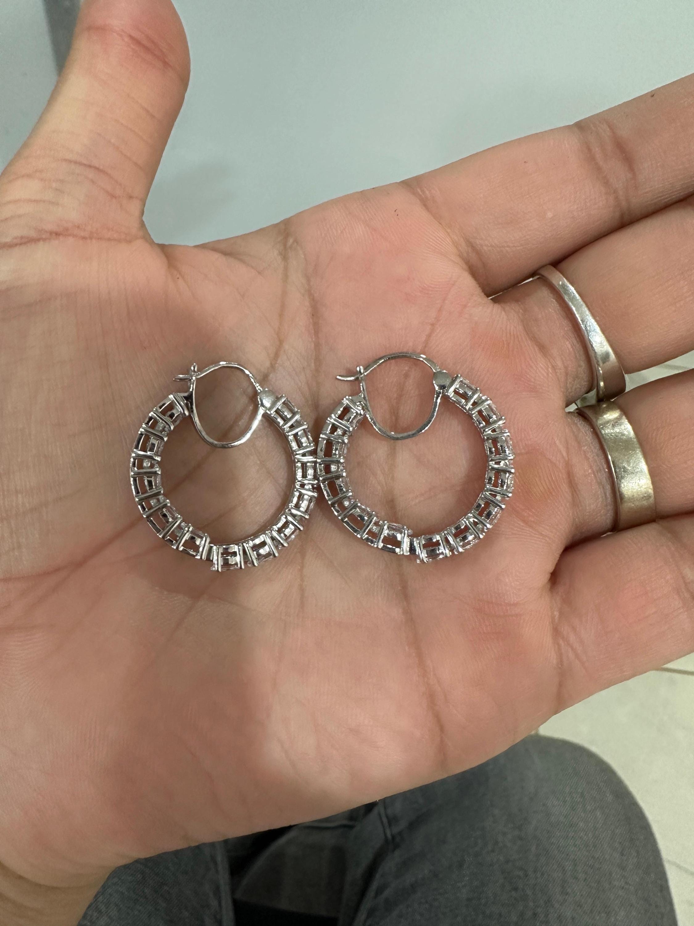 Oval Cut Moissanite Hoop Earrings | 925 Sterling Silver Inside-Out Chunky Statement