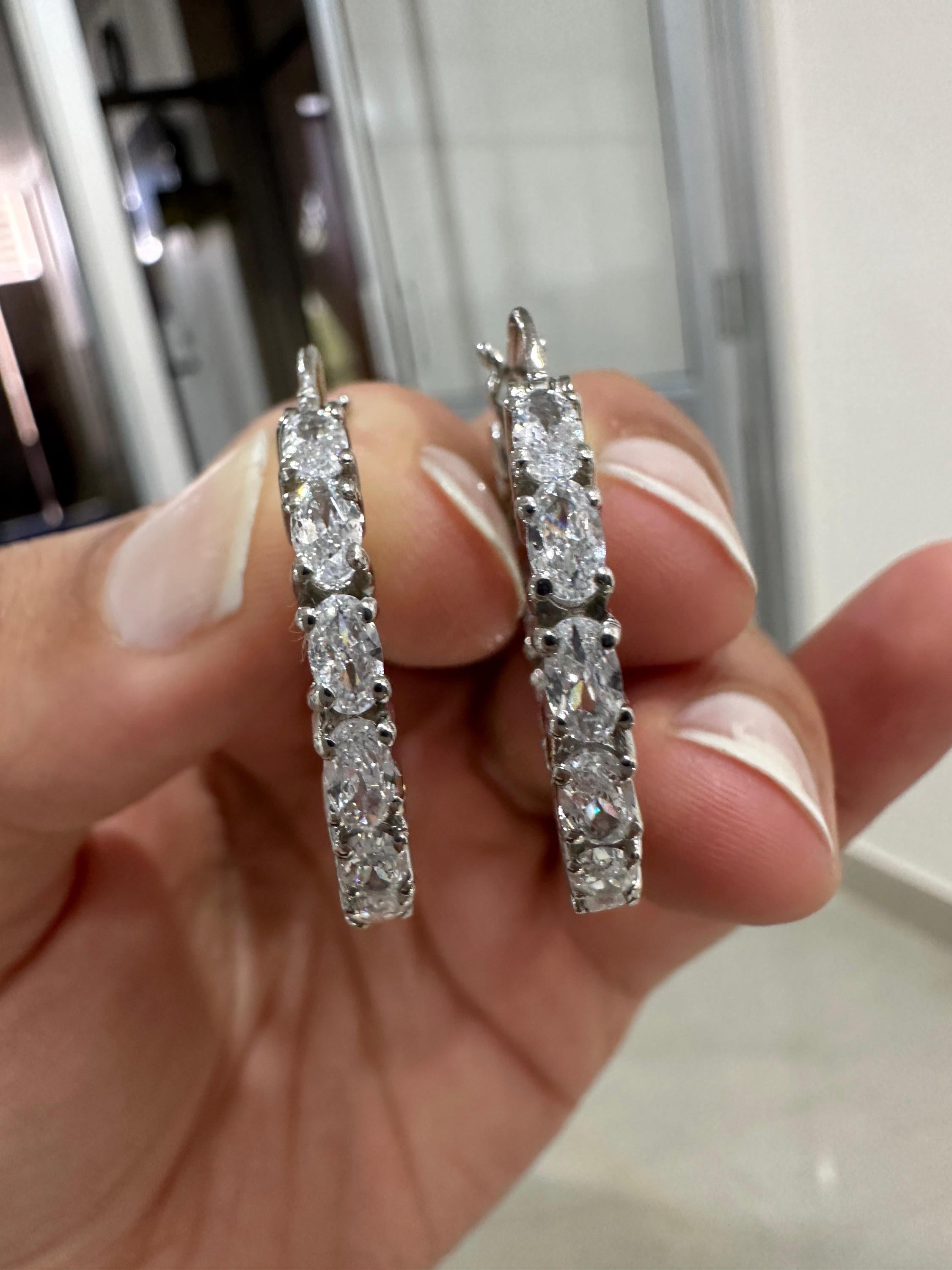 Oval Cut Moissanite Hoop Earrings | 925 Sterling Silver Inside-Out Chunky Statement