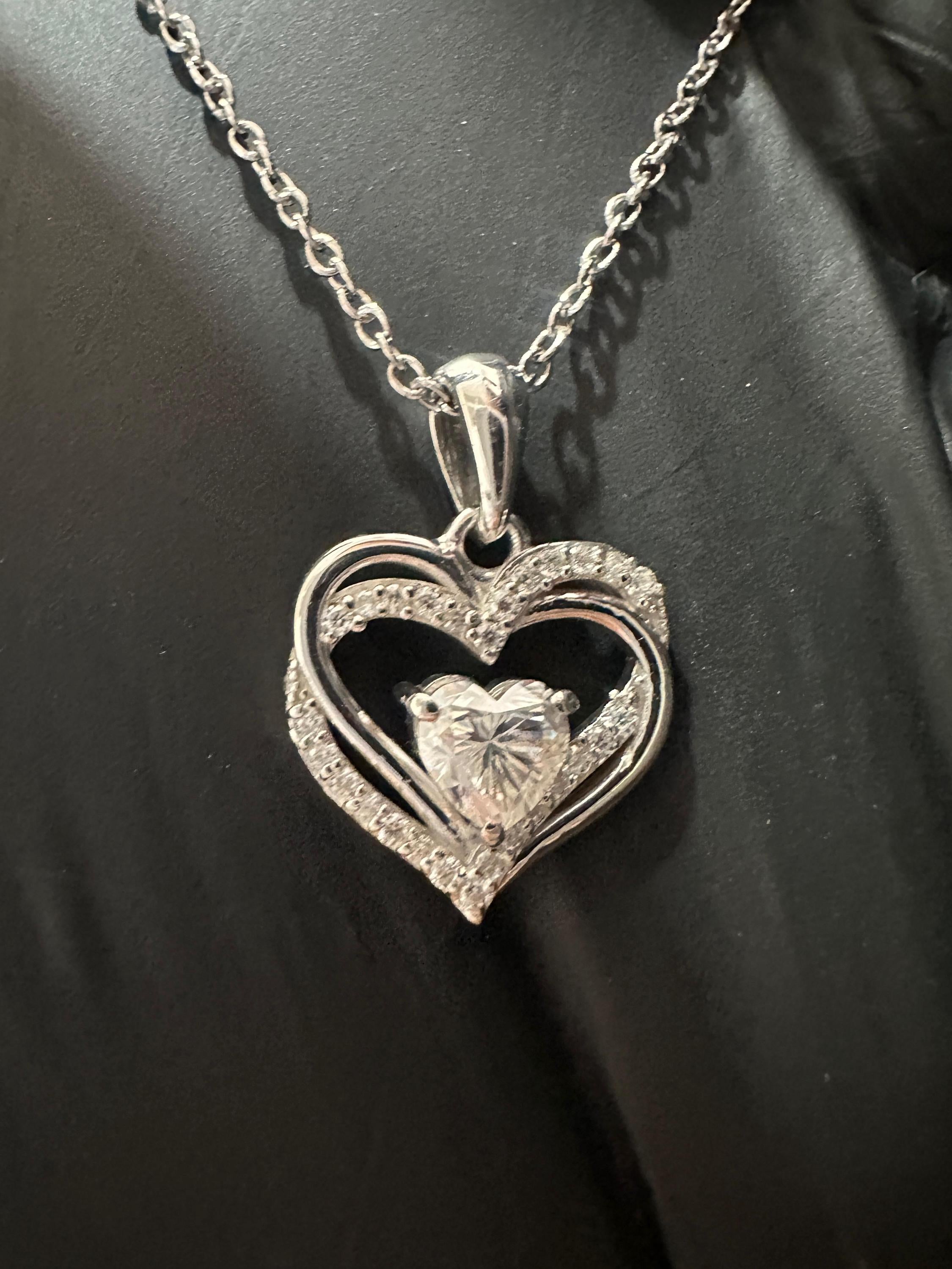 Heart Moissanite Pendant | Double Heart Halo Sterling Silver Necklace | Romantic Christmas Gift