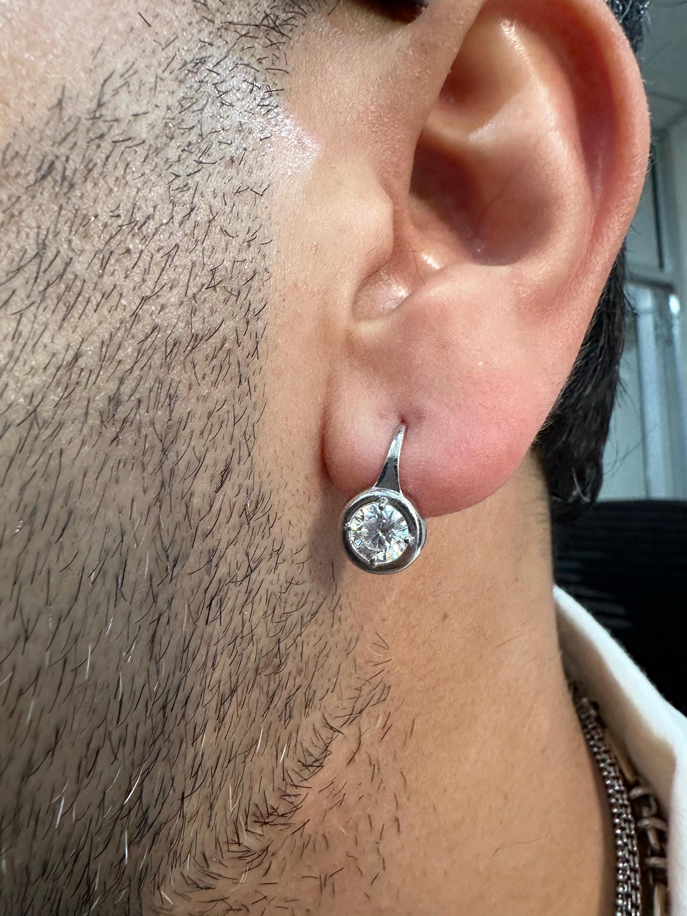 2 CT Lab Grown Diamond Earrings 14K White Gold Bezel Set E F VS1