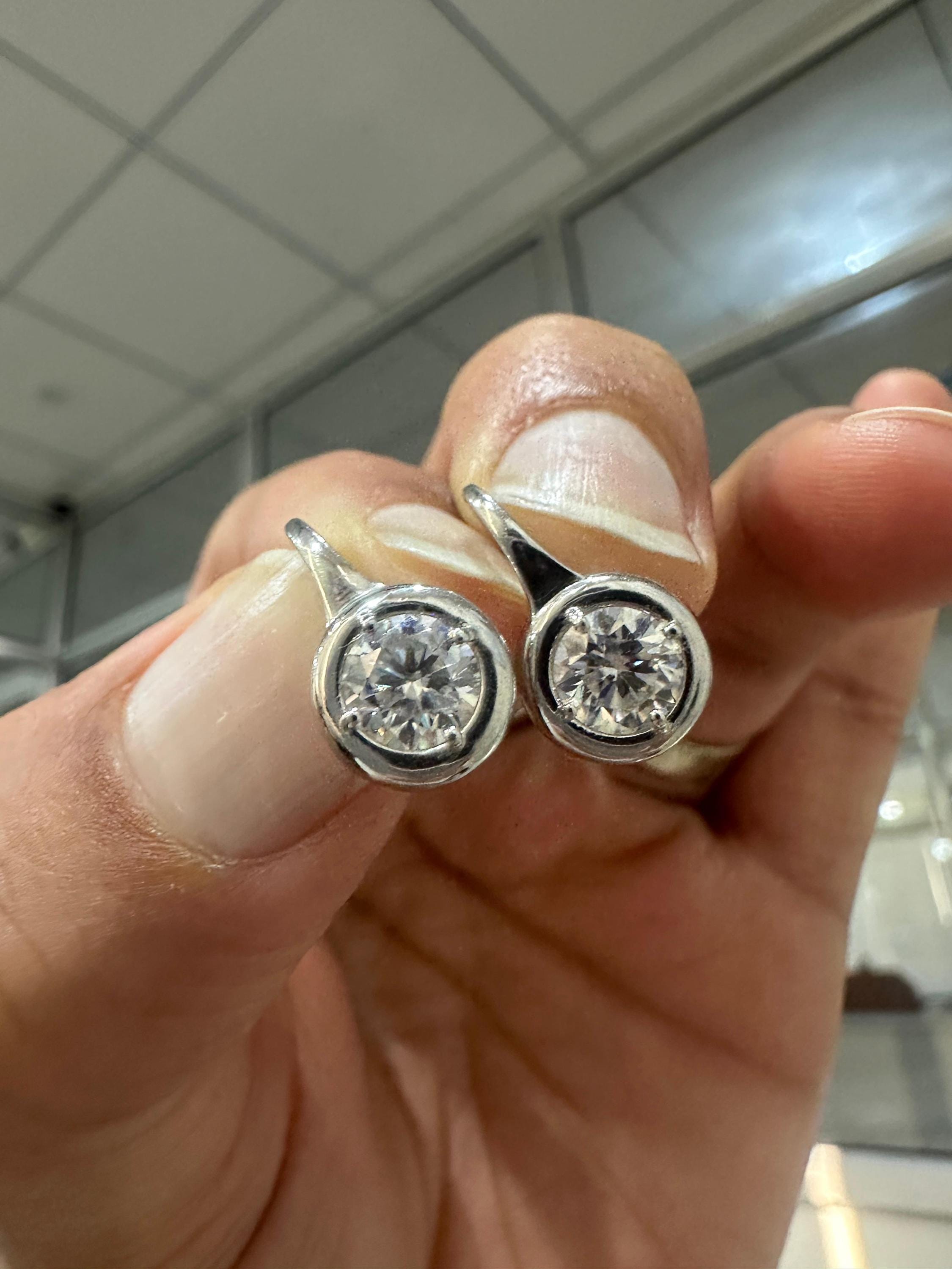 2 CT Lab Grown Diamond Earrings 14K White Gold Bezel Set E F VS1