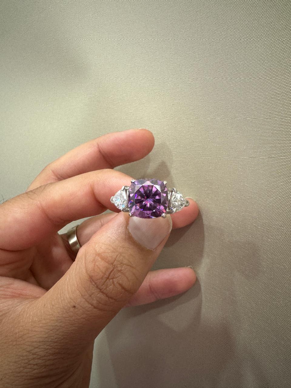 Cushion Cut Purple Moissanite Ring | 14k White Gold, Christmas Gift for her