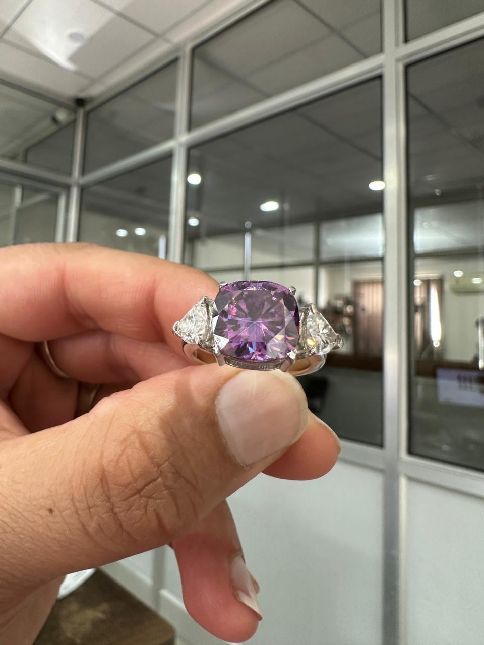 Cushion Cut Purple Moissanite Ring | 14k White Gold, Christmas Gift for her