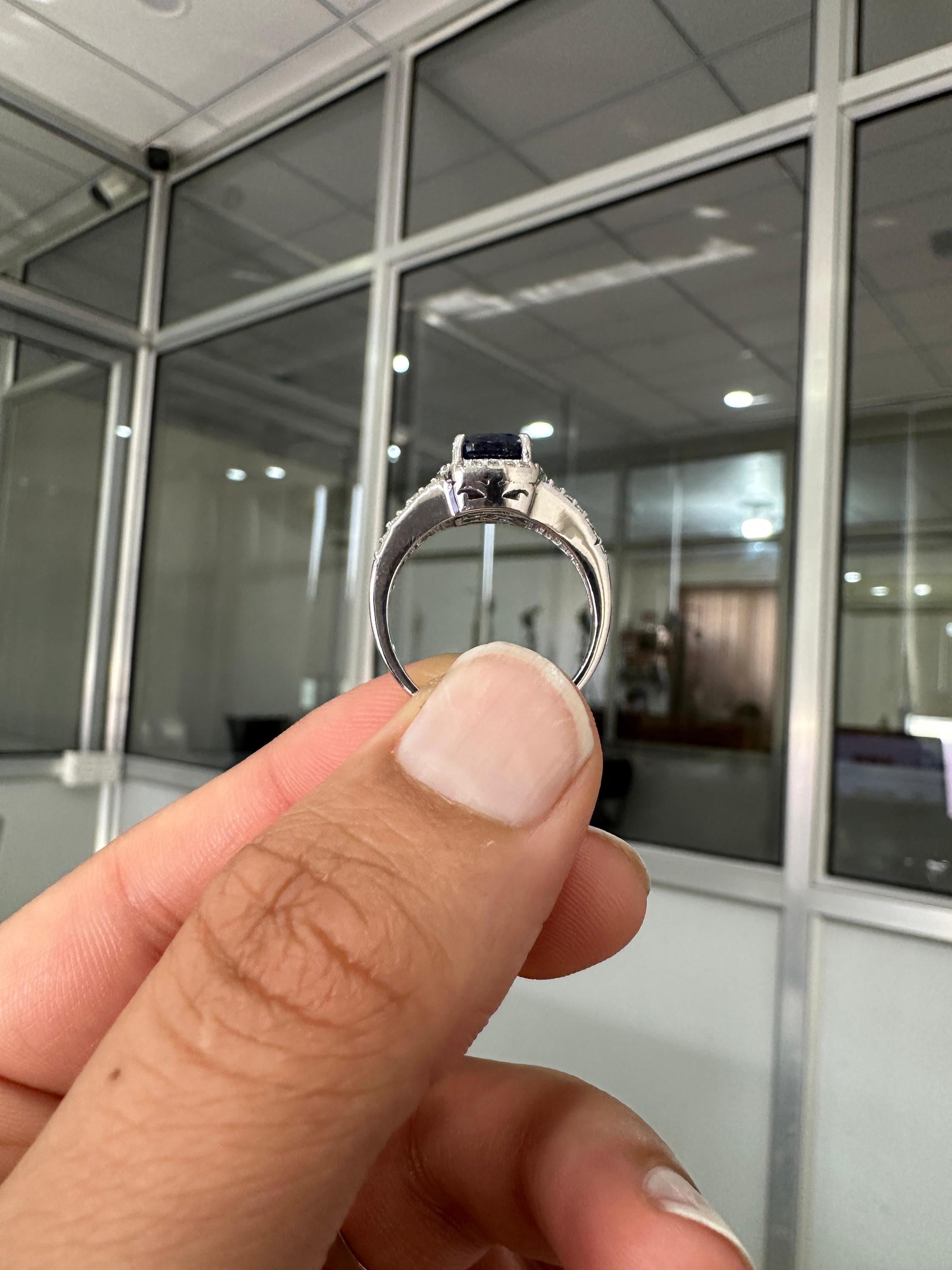 Cushion Cut Tanzanite Engagement Ring 14K White Gold Split Shank Diamond Accent Wedding Ring