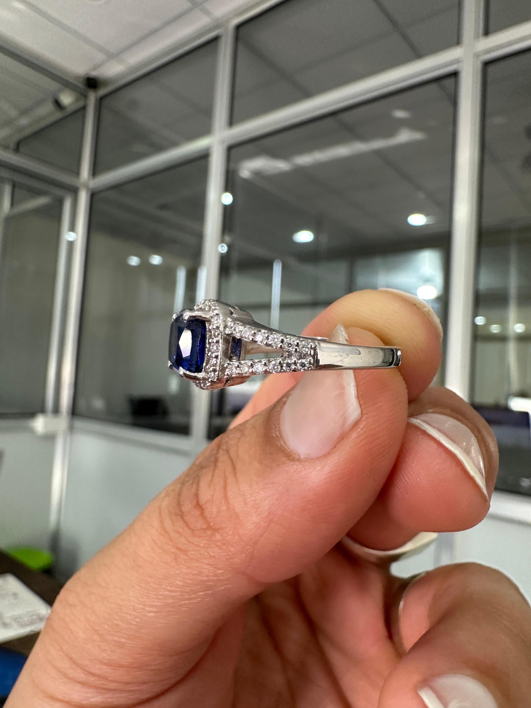 Cushion Cut Tanzanite Engagement Ring 14K White Gold Split Shank Diamond Accent Wedding Ring
