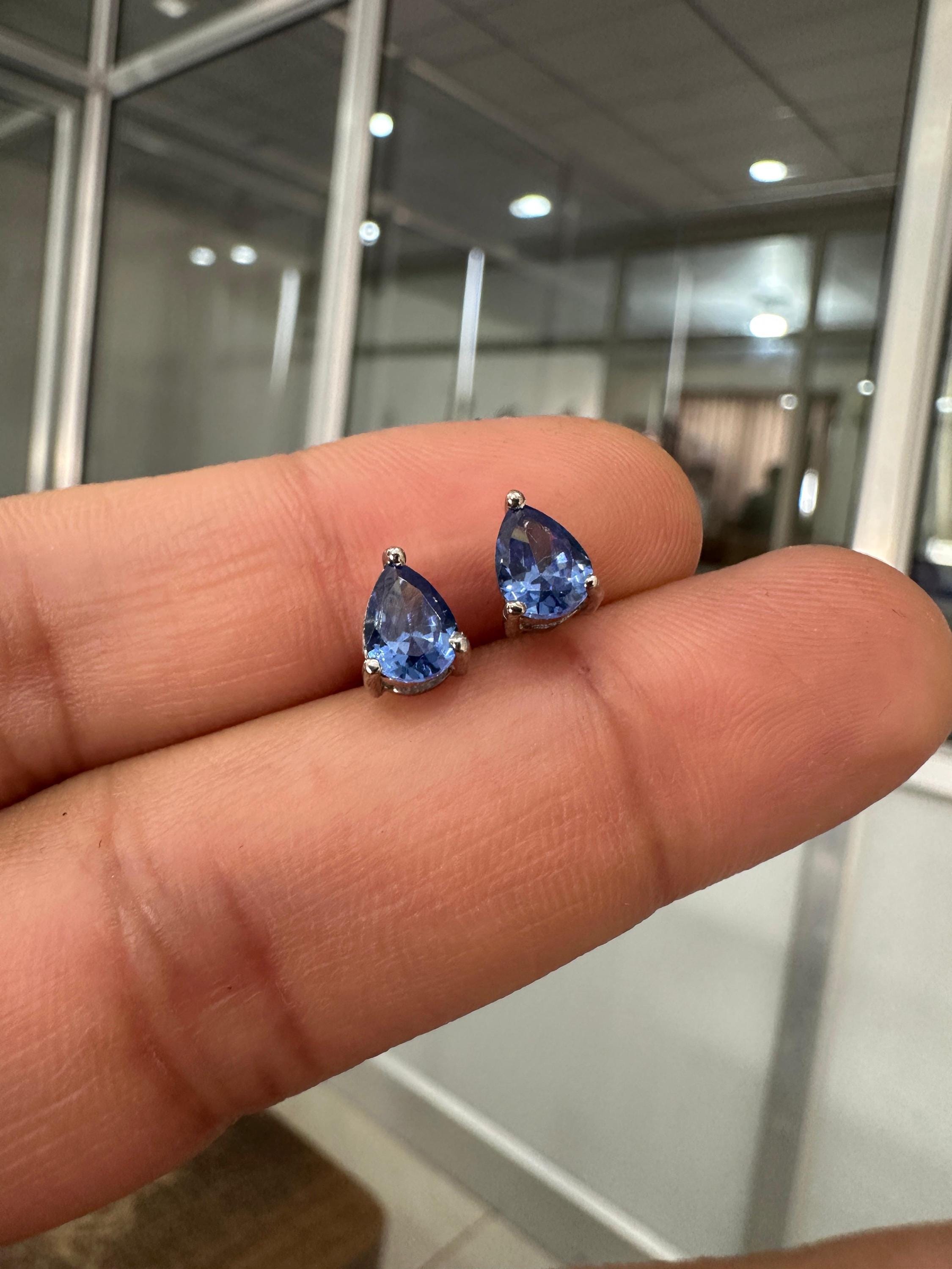 Pear Cut Tanzanite Stud Earrings | 14K White Gold AAA Blue Gemstone