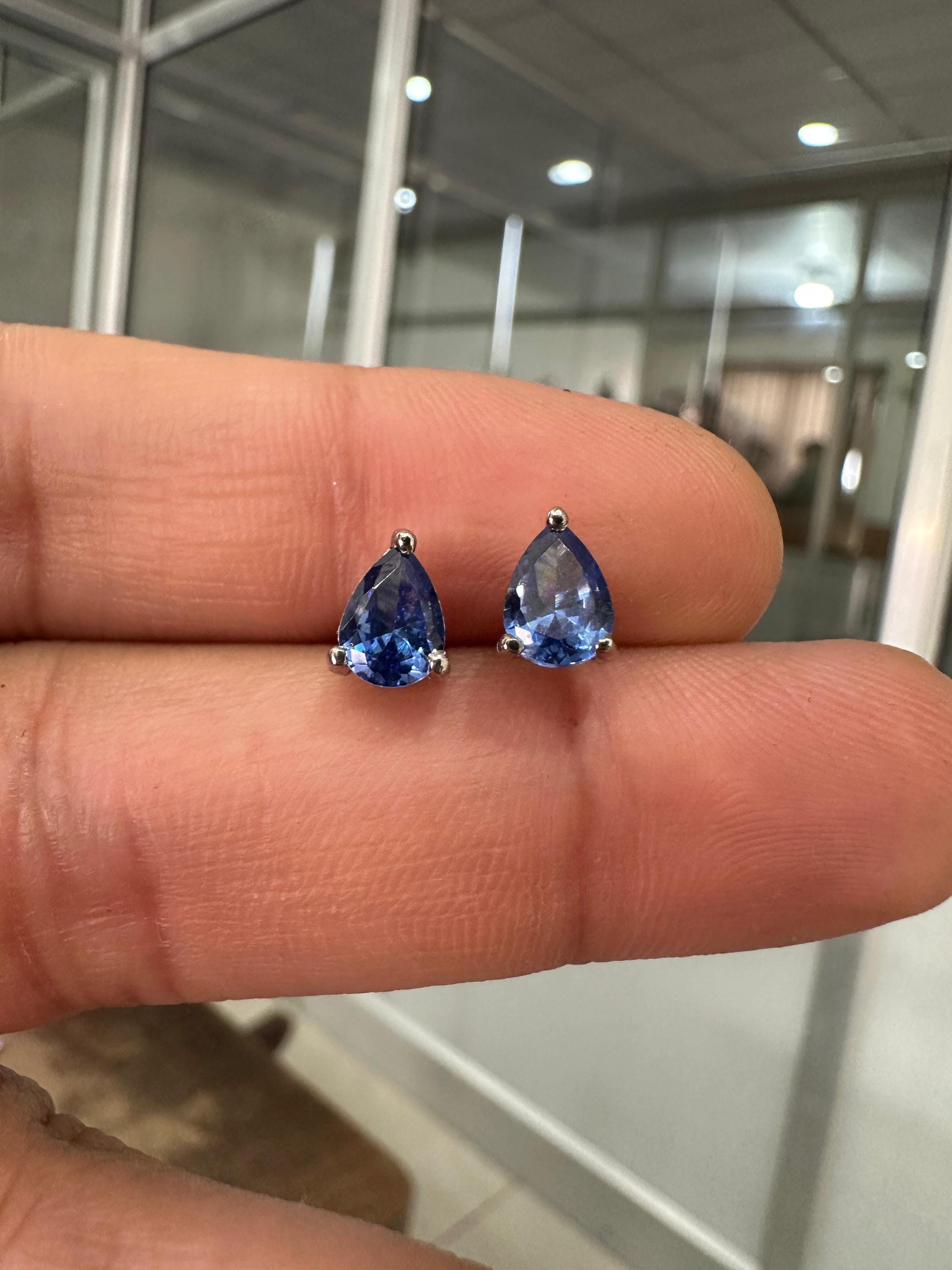 Pear Cut Tanzanite Stud Earrings | 14K White Gold AAA Blue Gemstone