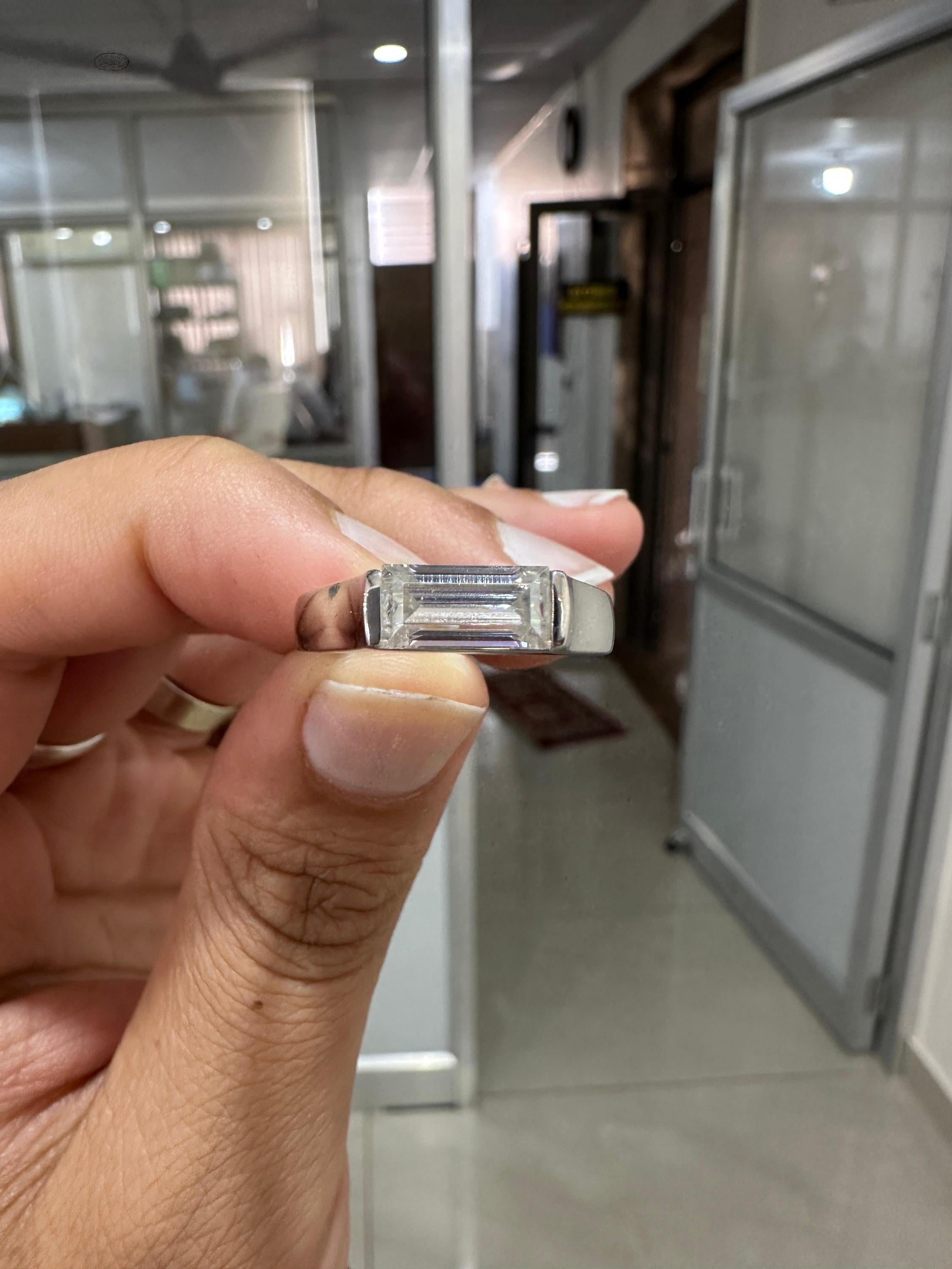 18K White Gold Moissanite Signet Ring | Modern Minimalist Engagement Band for Him